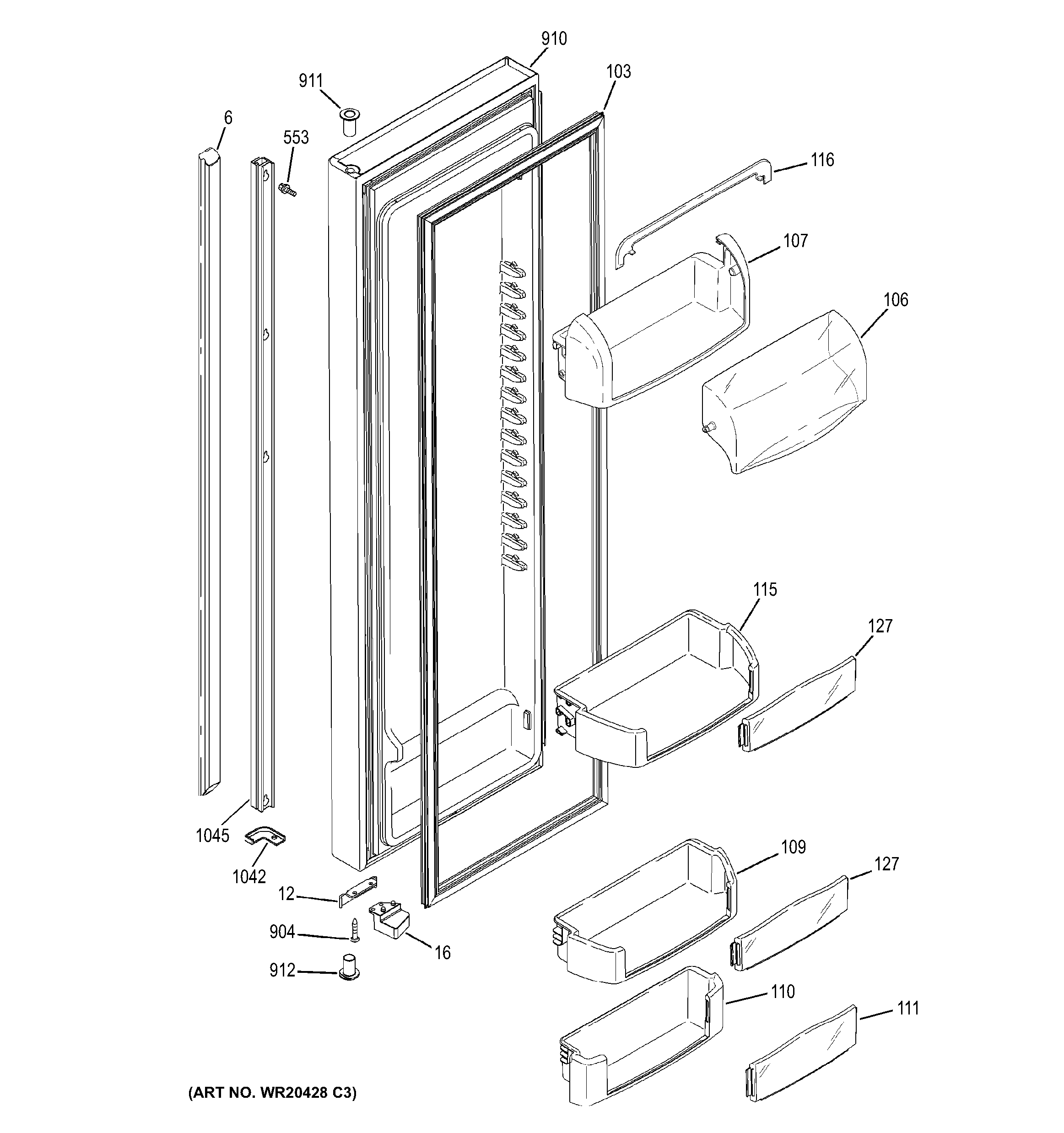 GE GCE23LGTBFAV fresh food door diagram
