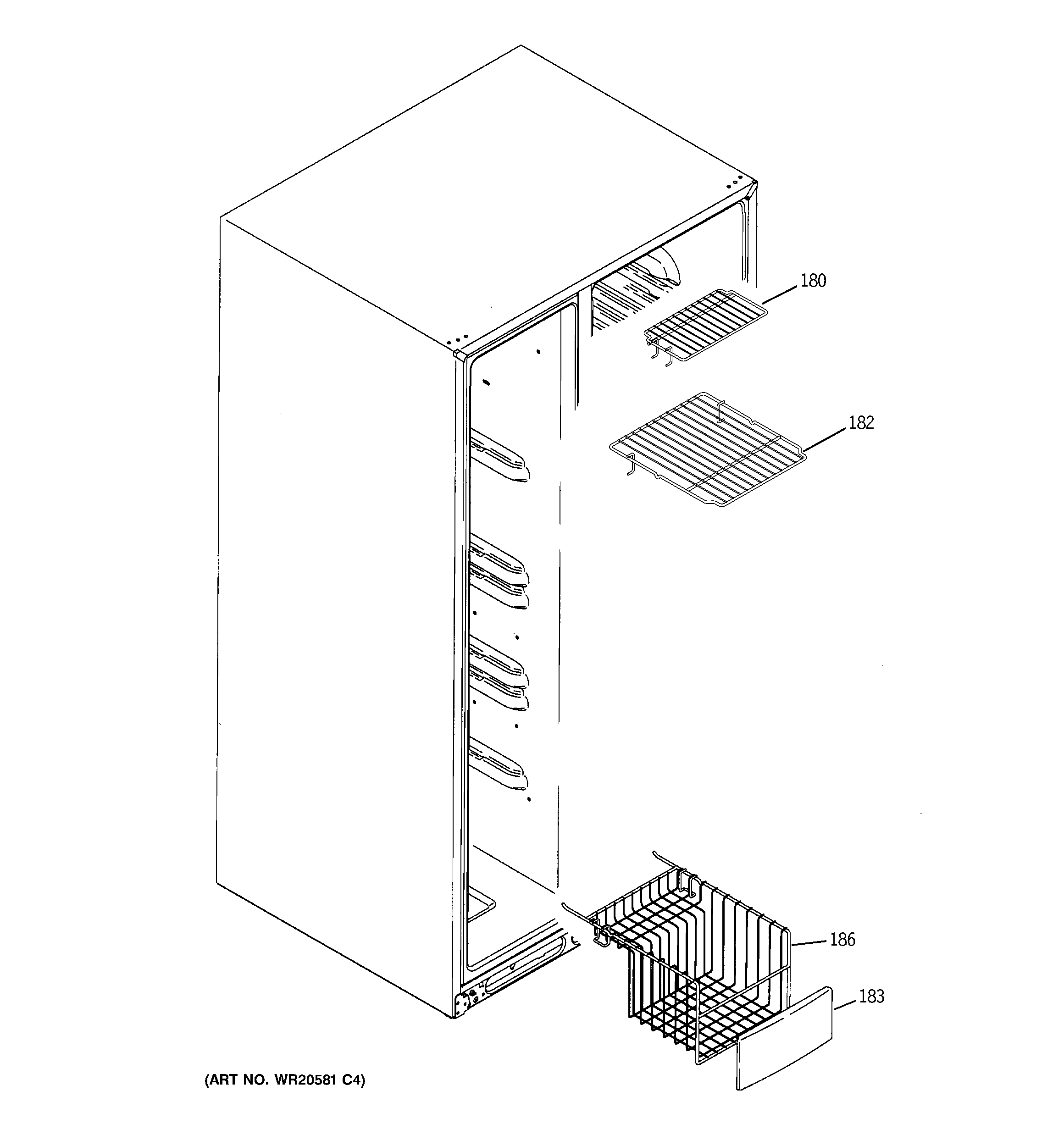 GE GCE23LGTBFAV freezer shelves diagram