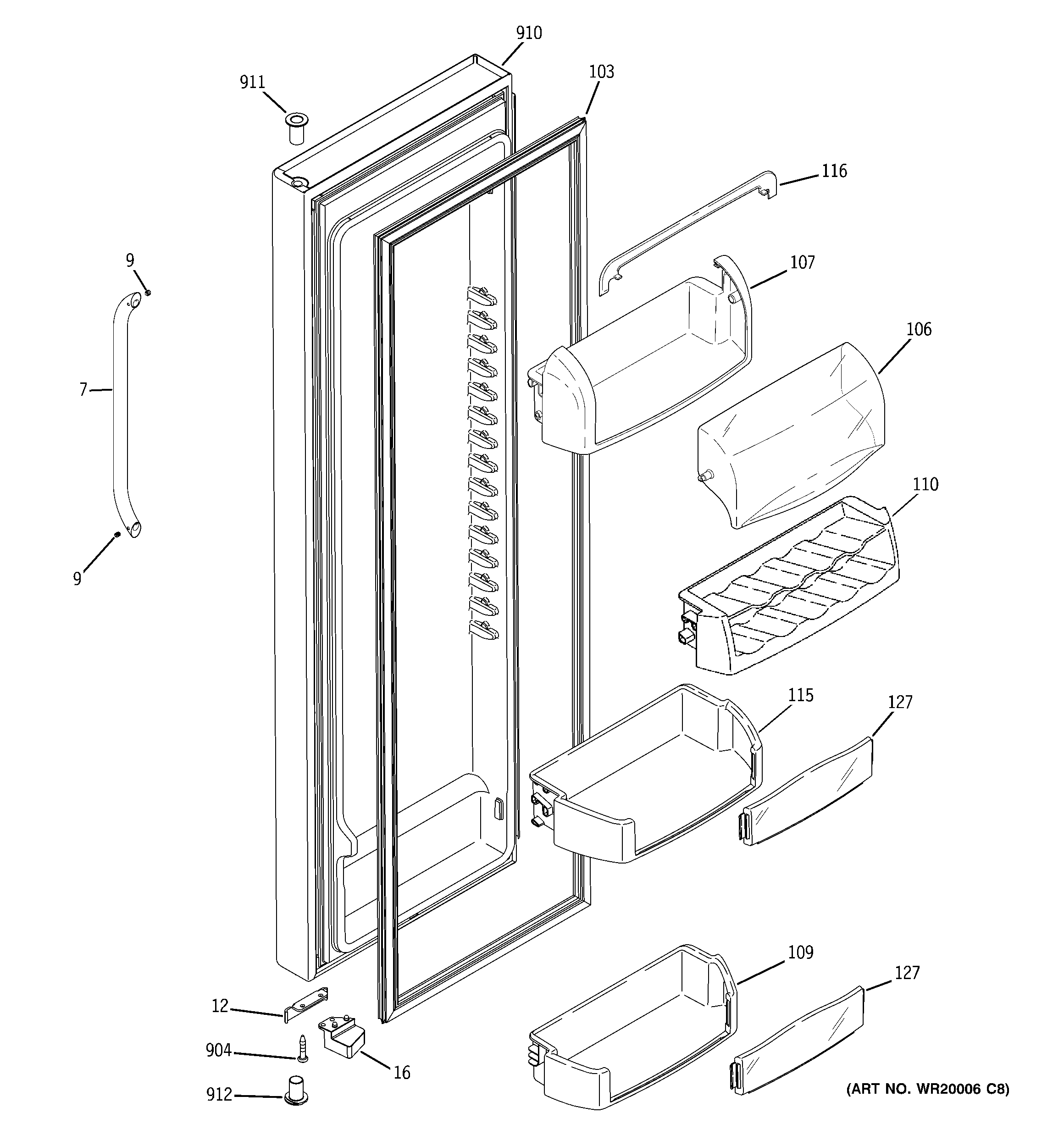 GE GSS25KSTASS fresh food door diagram
