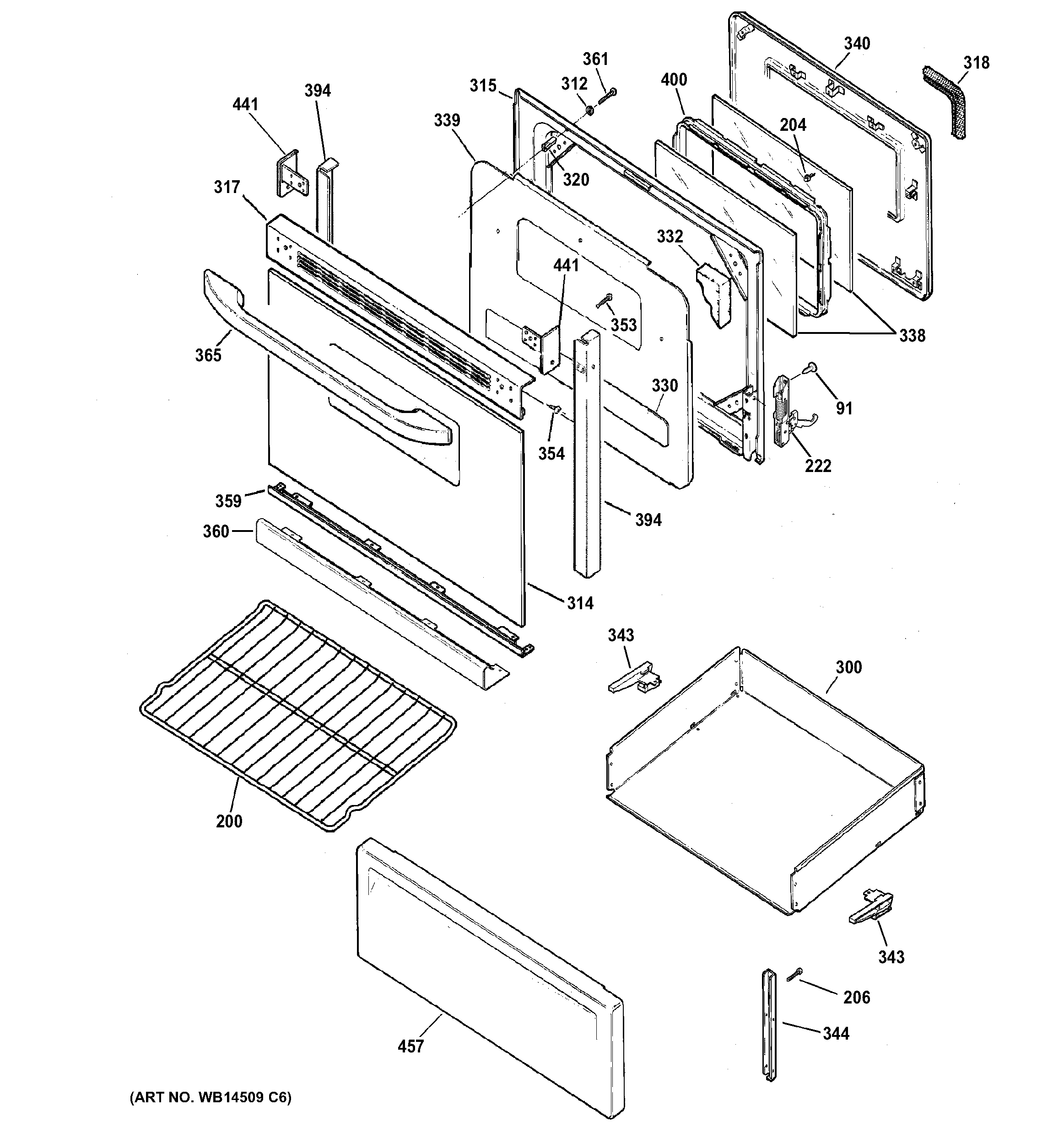 GE JB255DJ1BB door & drawer parts diagram