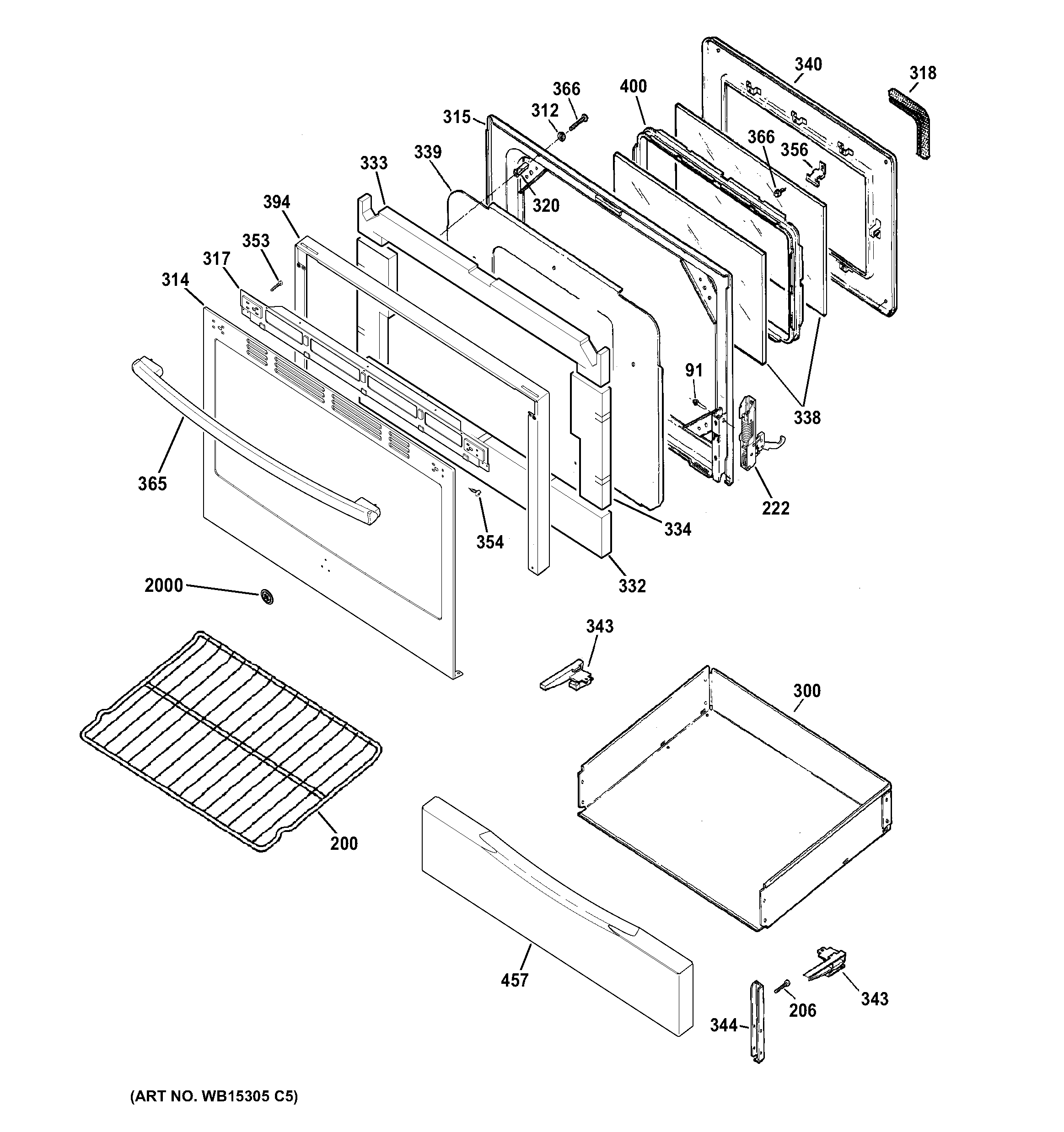GE JB255GJ1SA door & drawer parts diagram