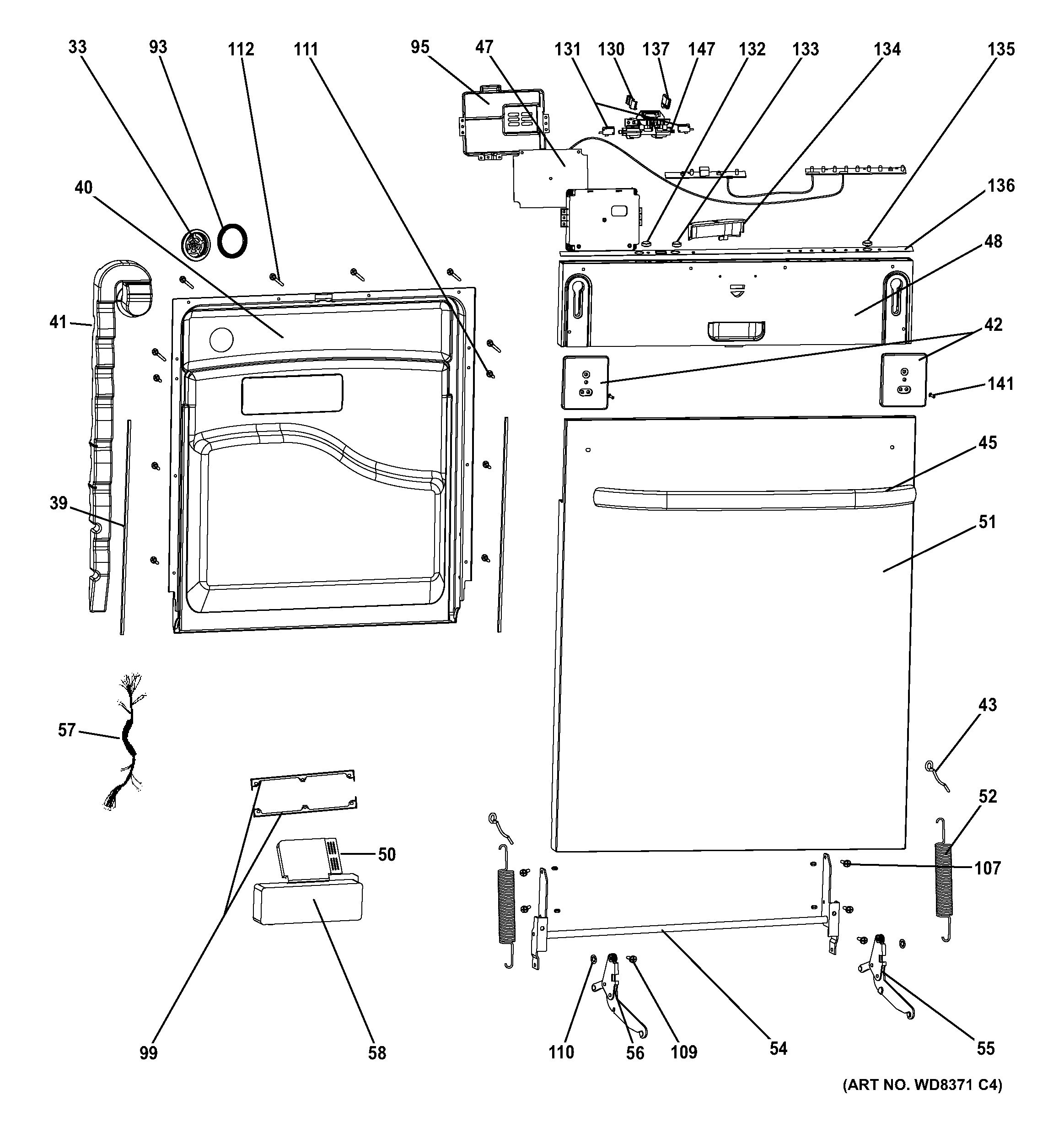 GE GLDT690T00BB escutcheon & door assembly diagram