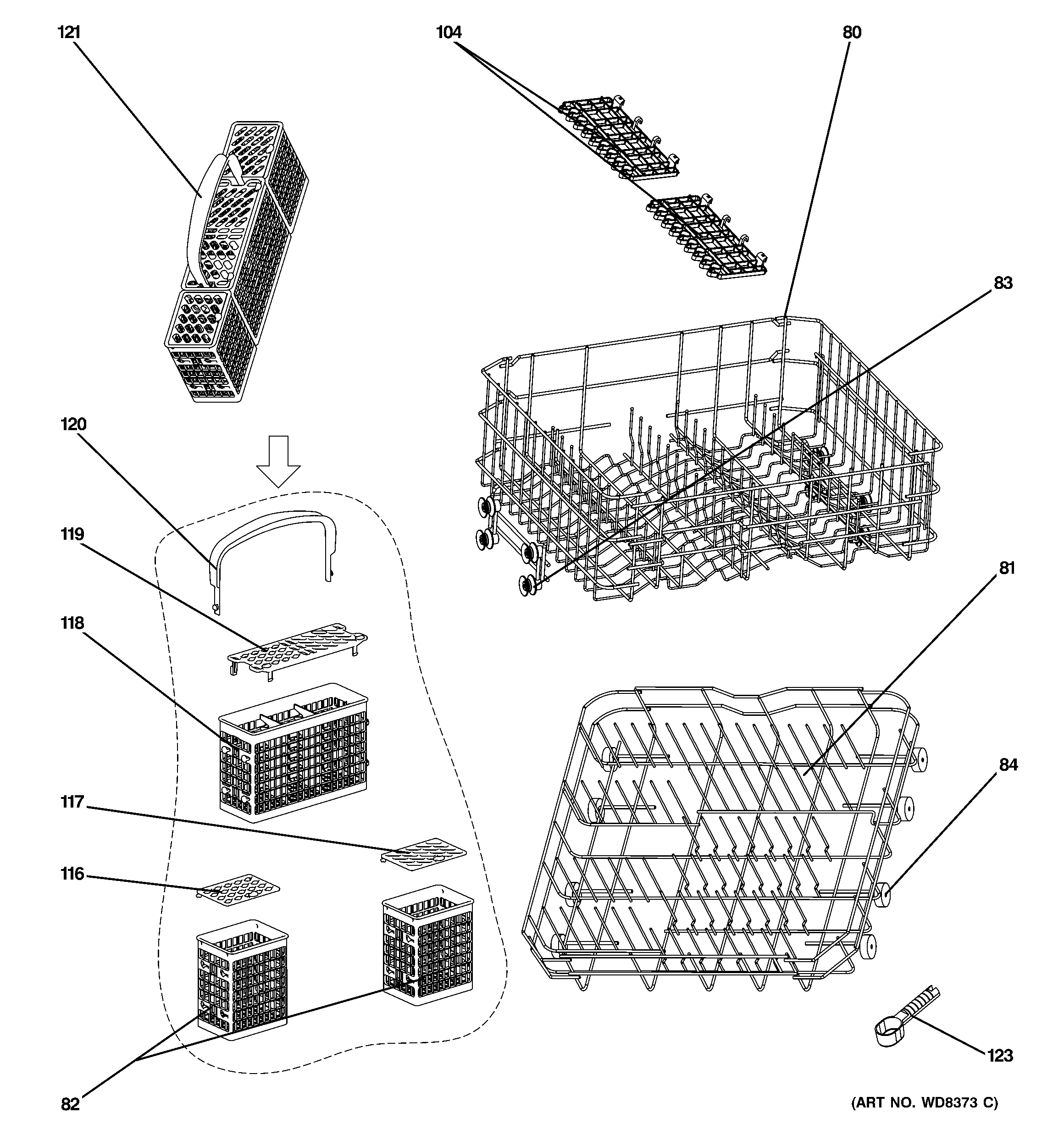 GE GLDT690T00BB rack assemblies diagram