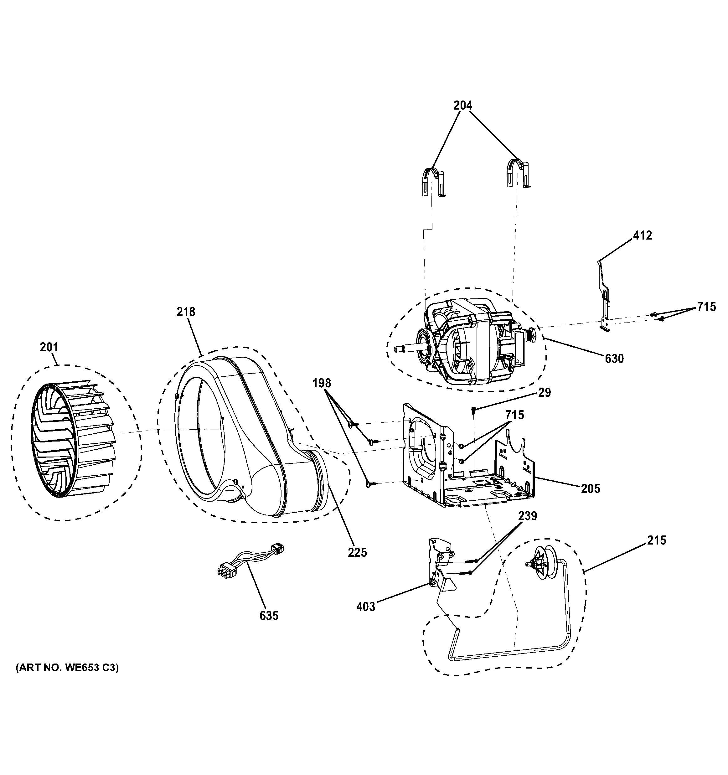 GE GTD86ESSJ0WS blower & motor diagram