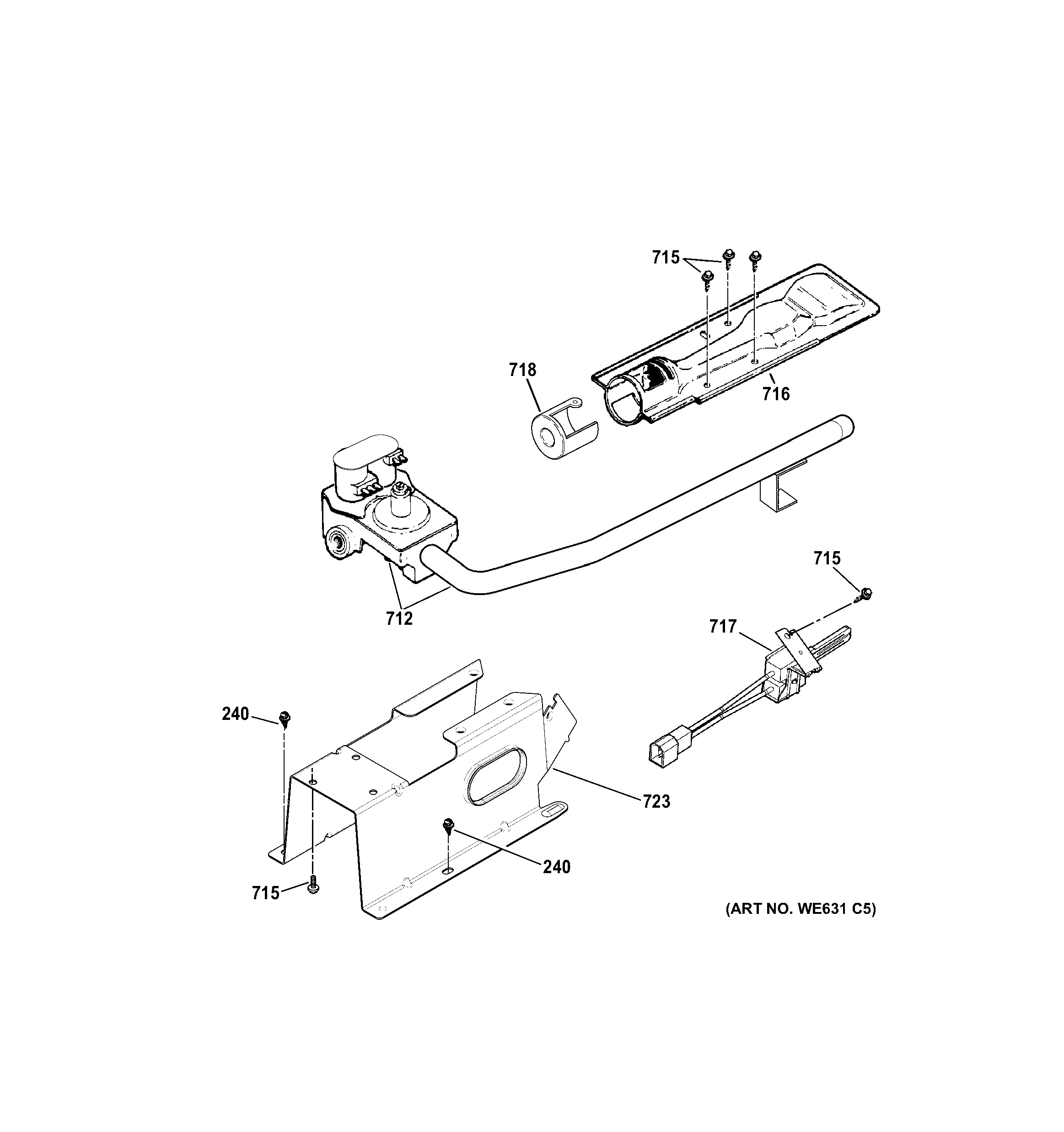 GE GTV21GSSJ1WW gas valve & burner assembly diagram