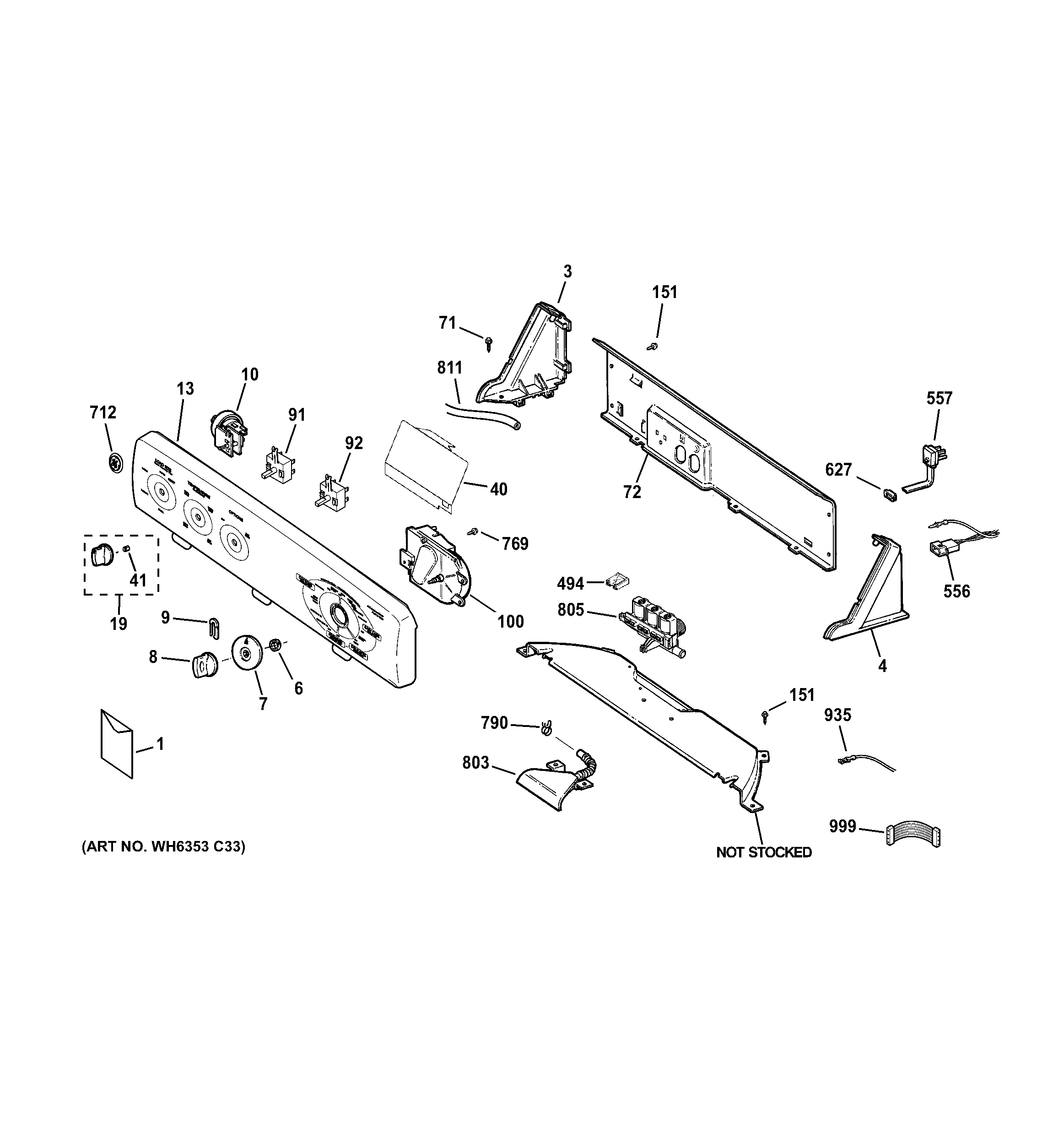 GE GTWN2800D2WW controls & backsplash diagram
