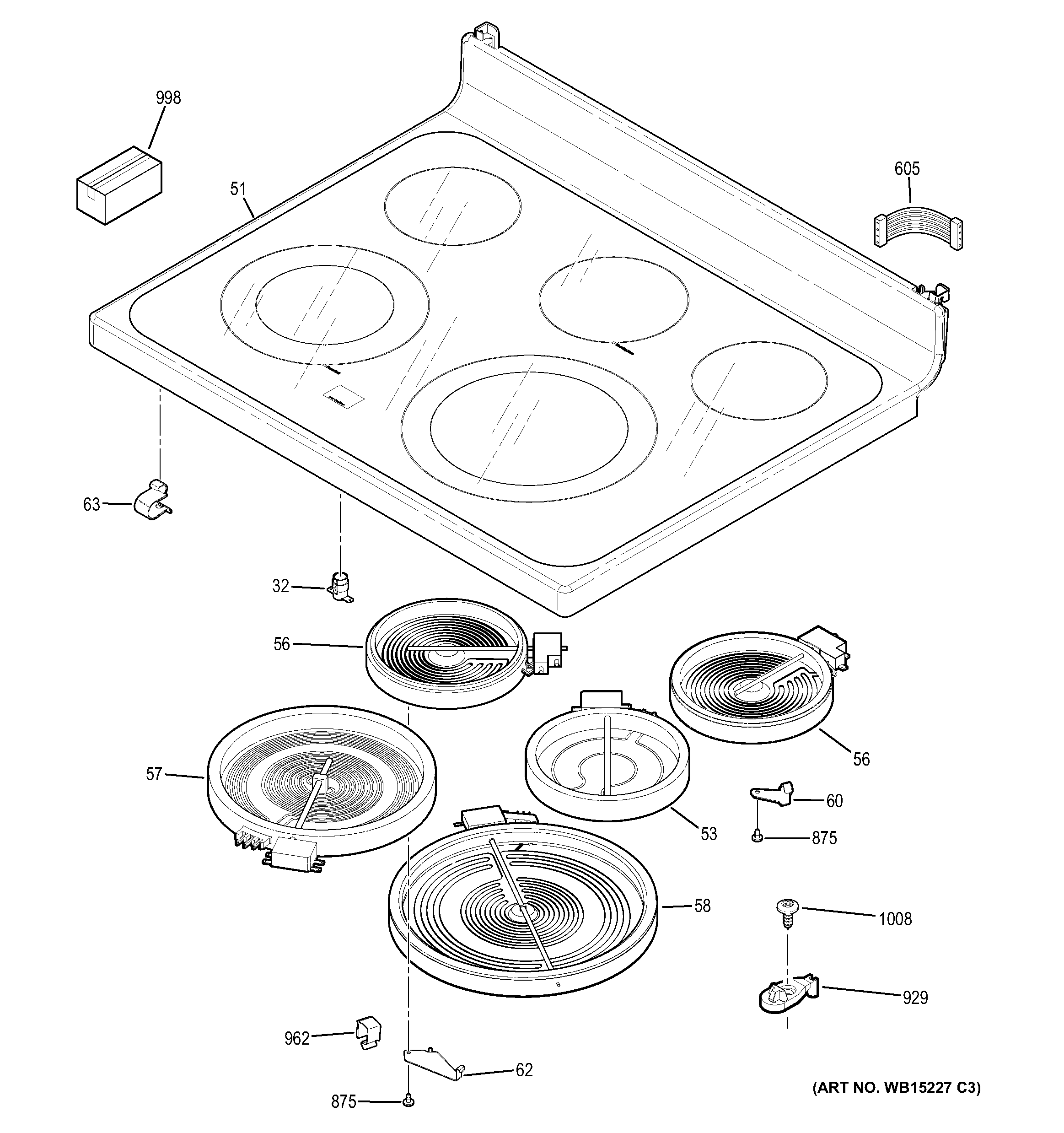 GE JB640DF5CC cooktop diagram