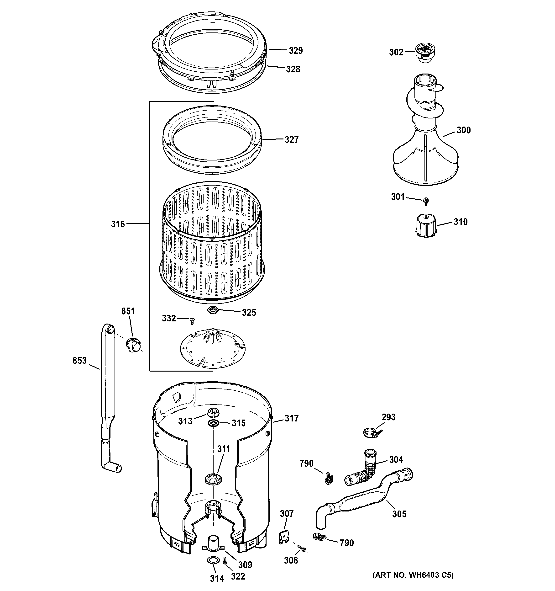 Hotpoint MTAP1100F2WW tub, basket & agitator diagram
