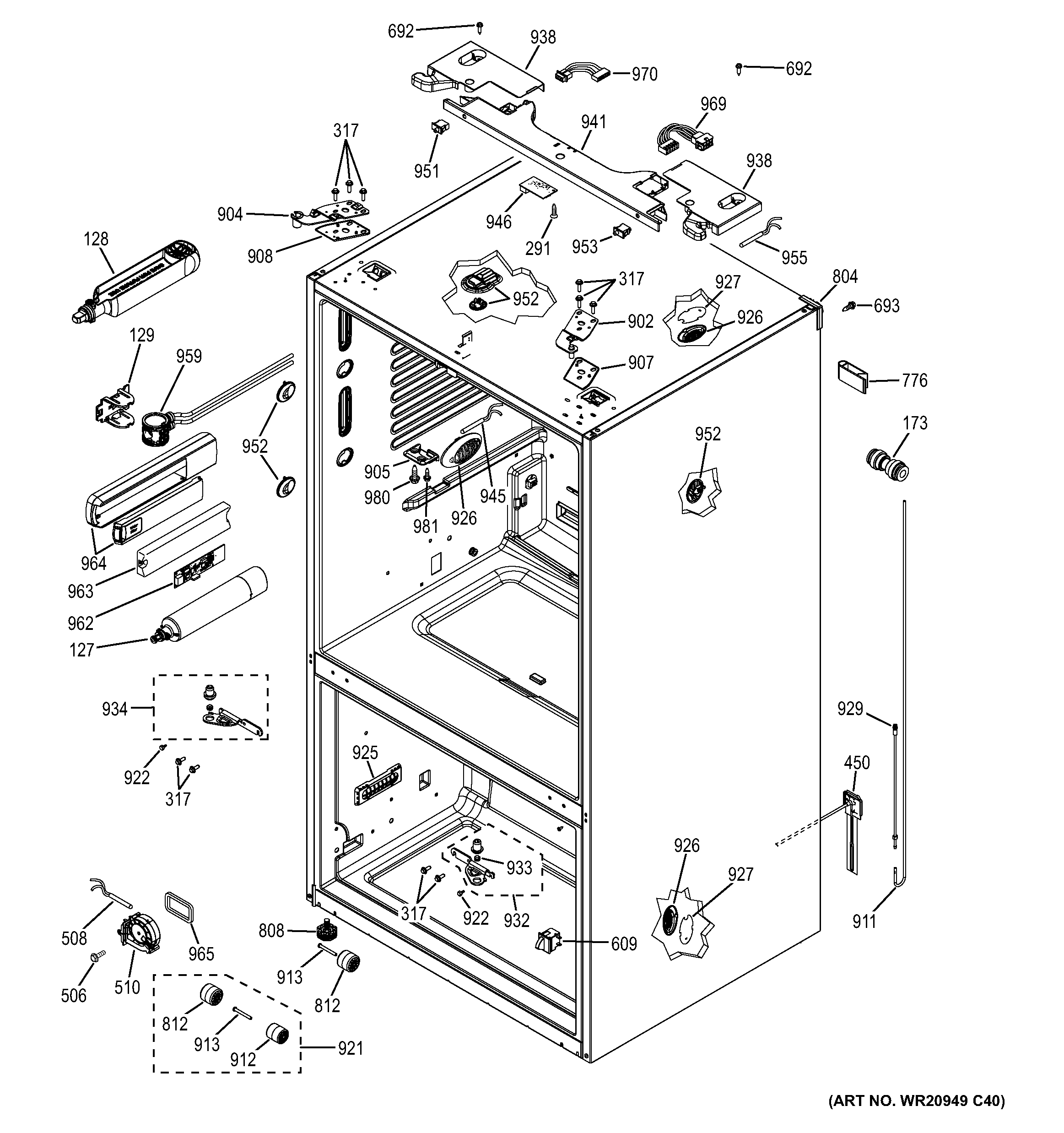 GE GFE28HGHCWW case parts diagram