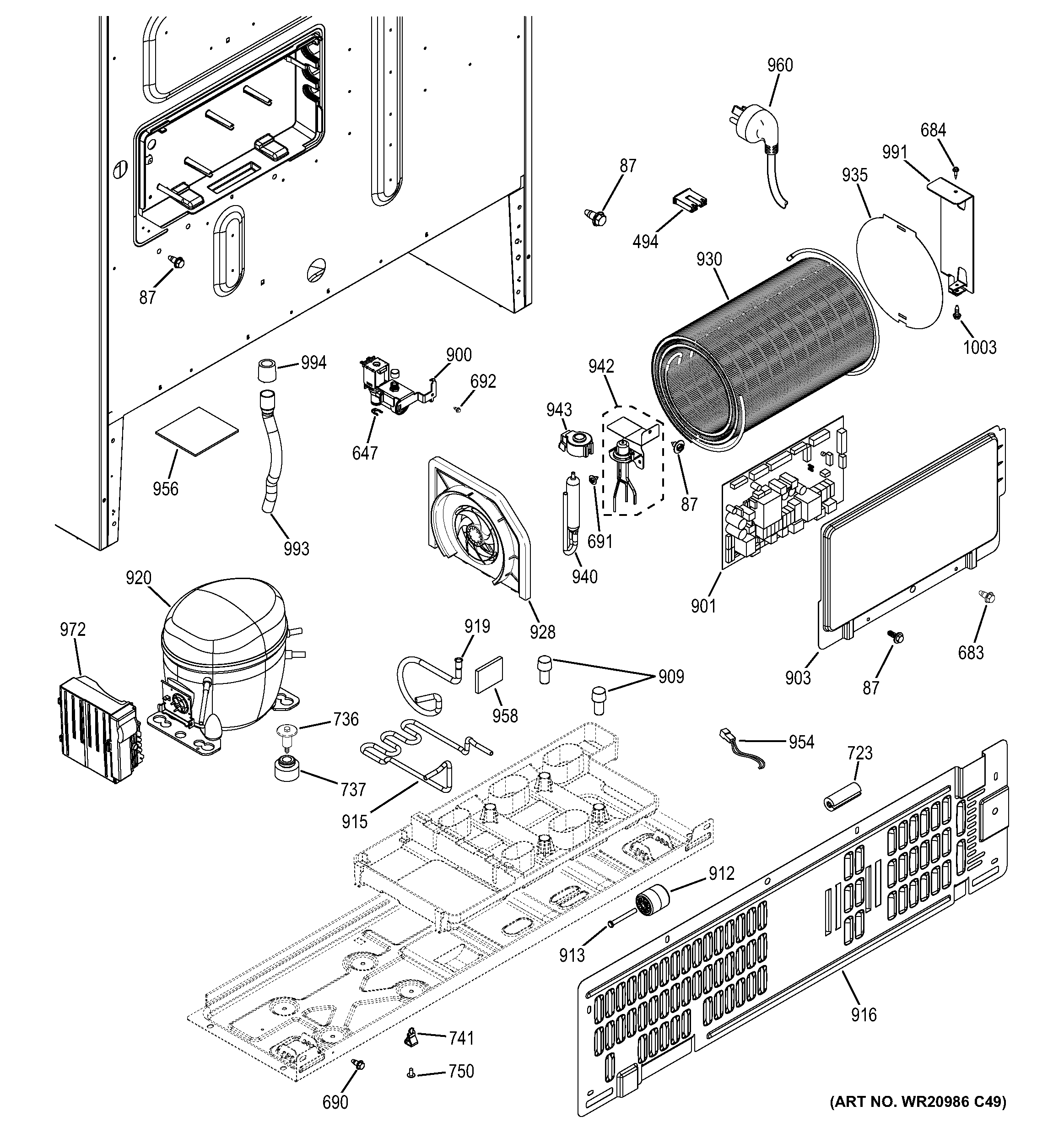 GE GYE22KSHESS machine compartment diagram