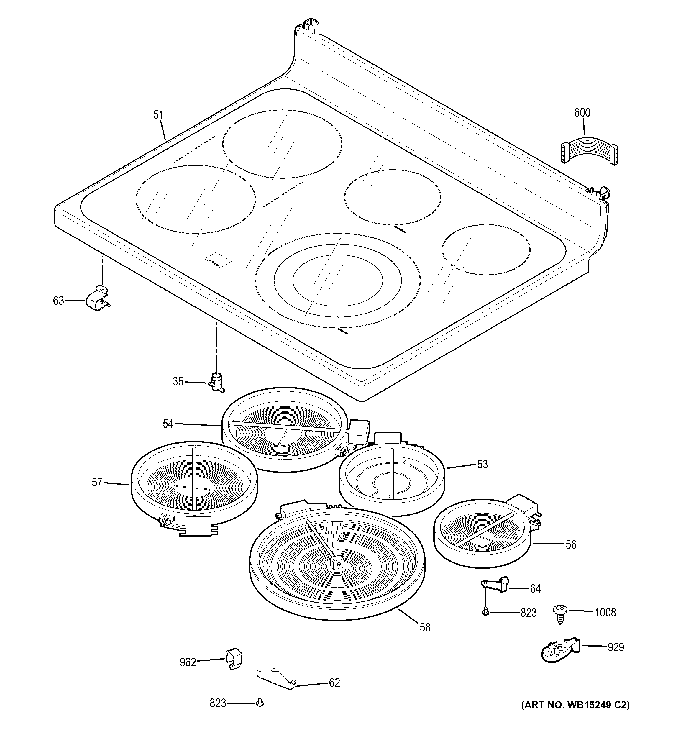 GE PCB950SF4SS cooktop diagram