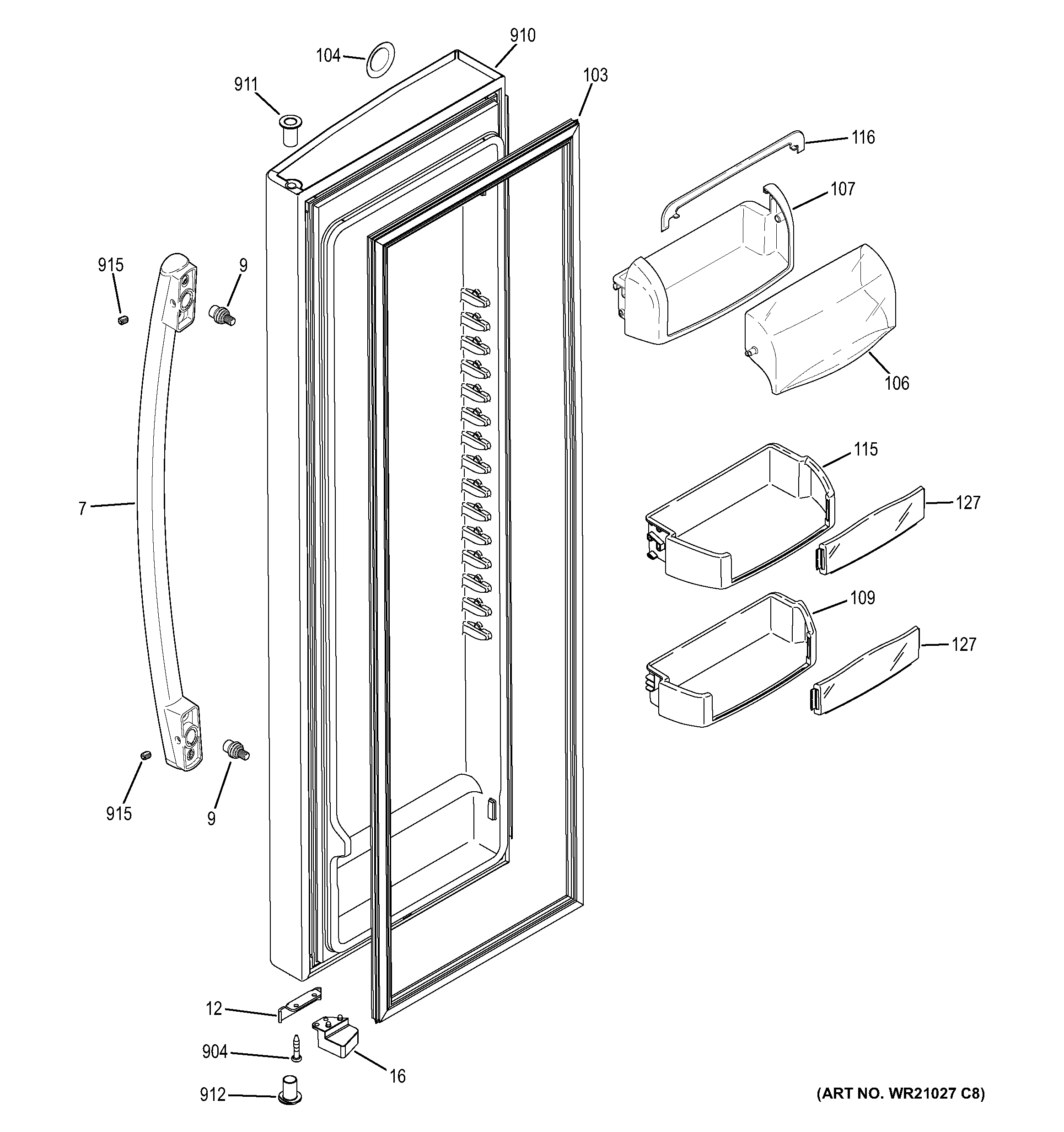 GE GSS23HMHBCES fresh food door diagram