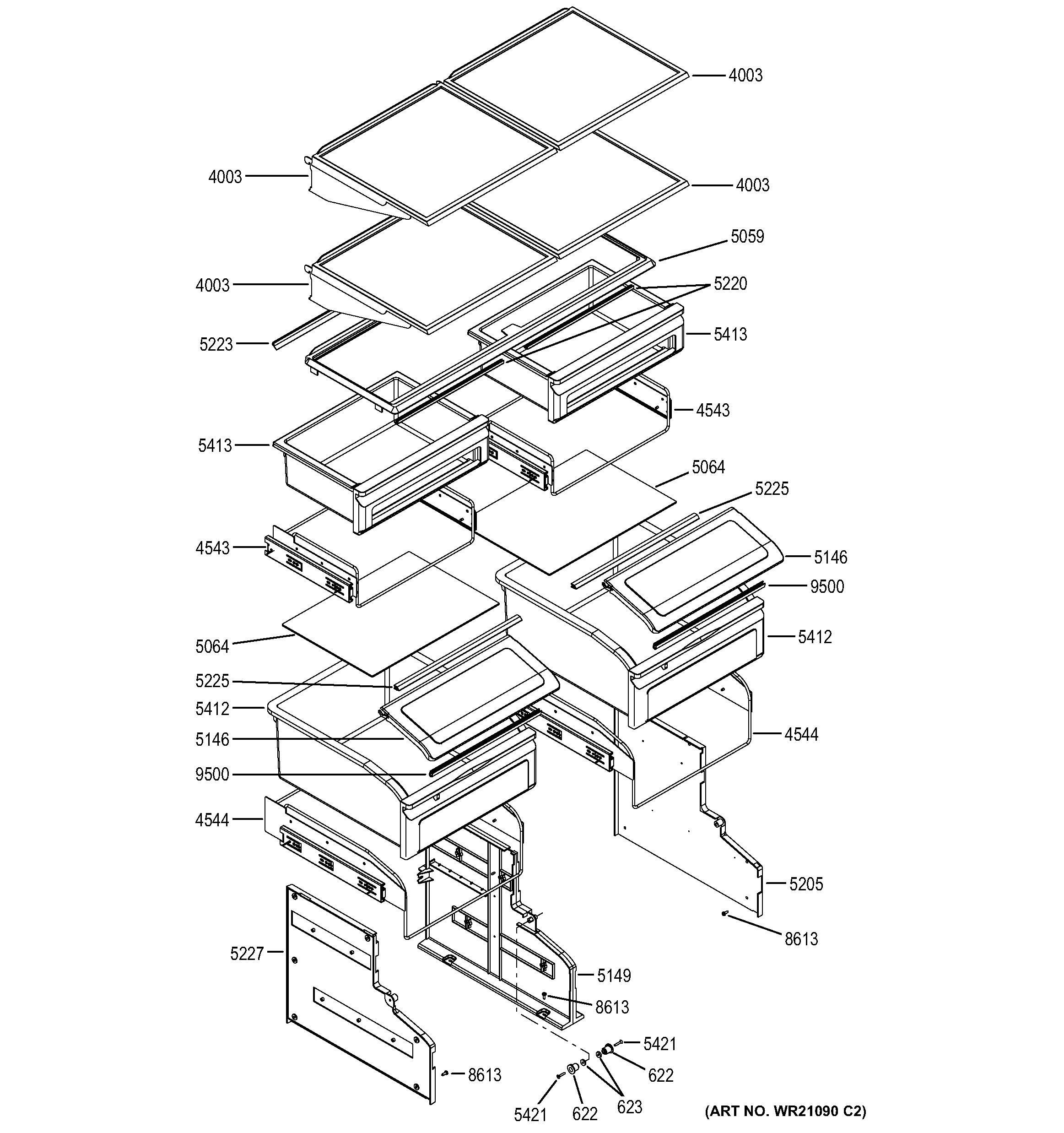 GE ZICP360NXBRH shelves & drawers diagram