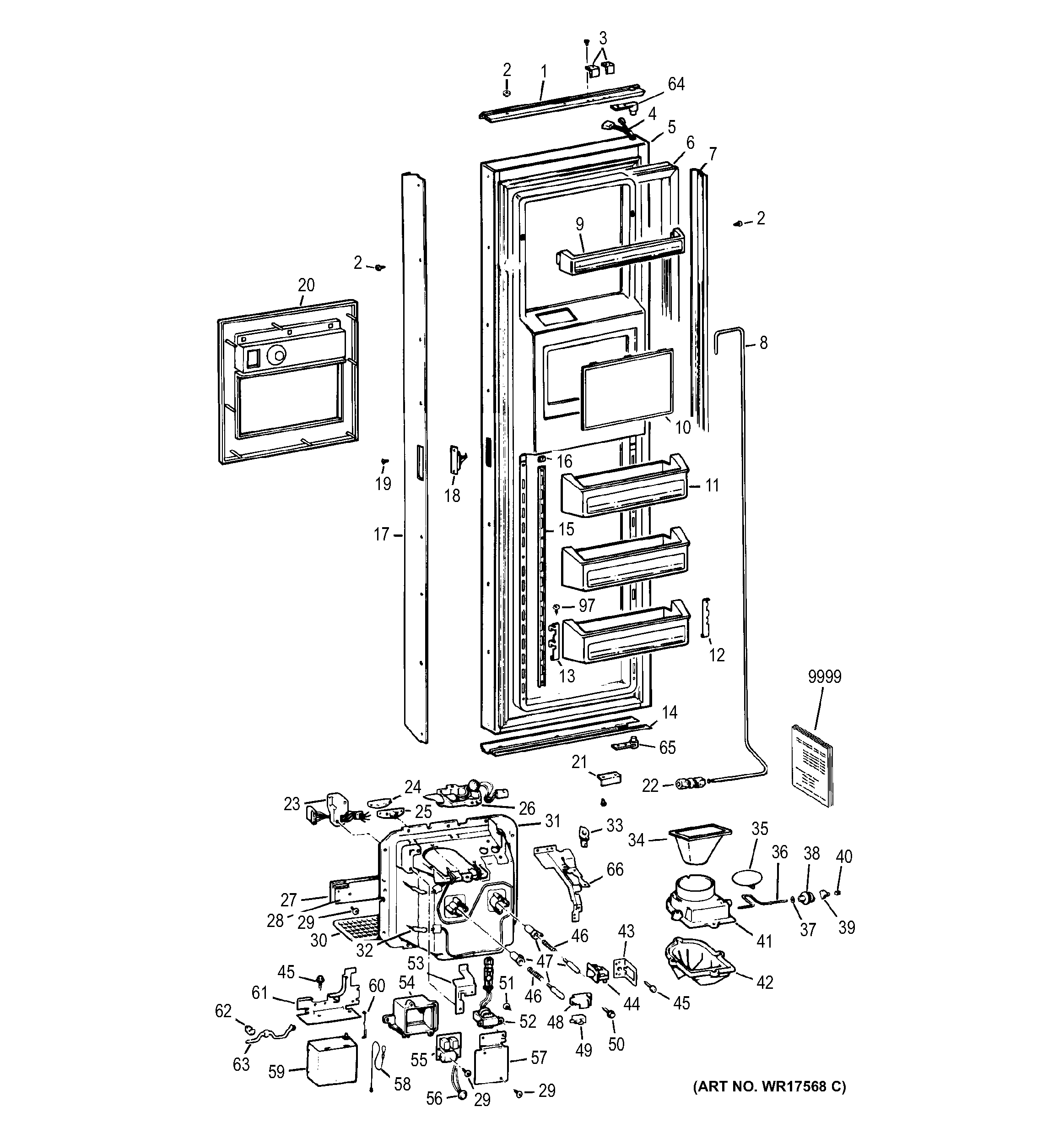 GE ZISB42EMC freezer door diagram