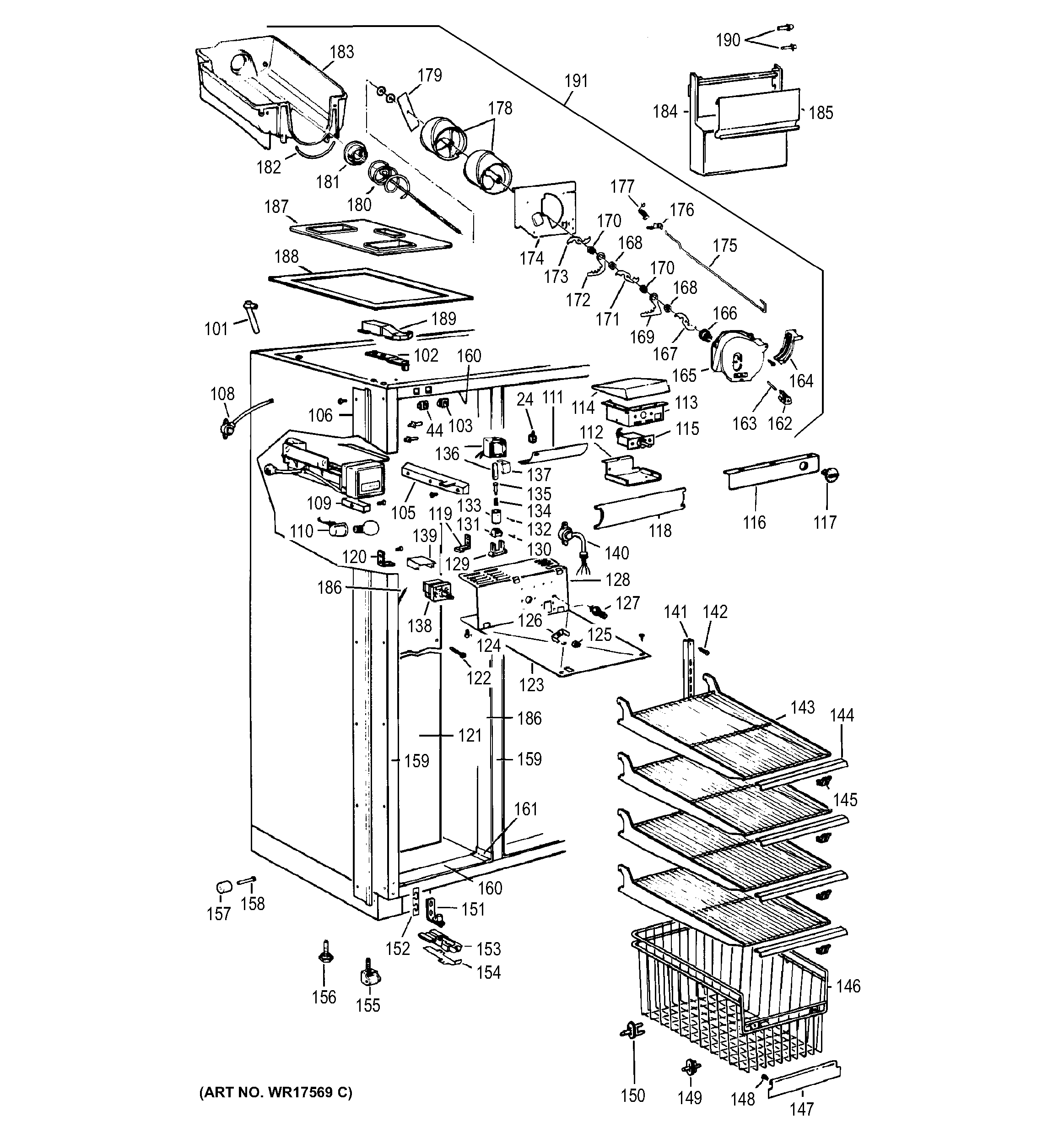 GE ZISB42EMC freezer section diagram