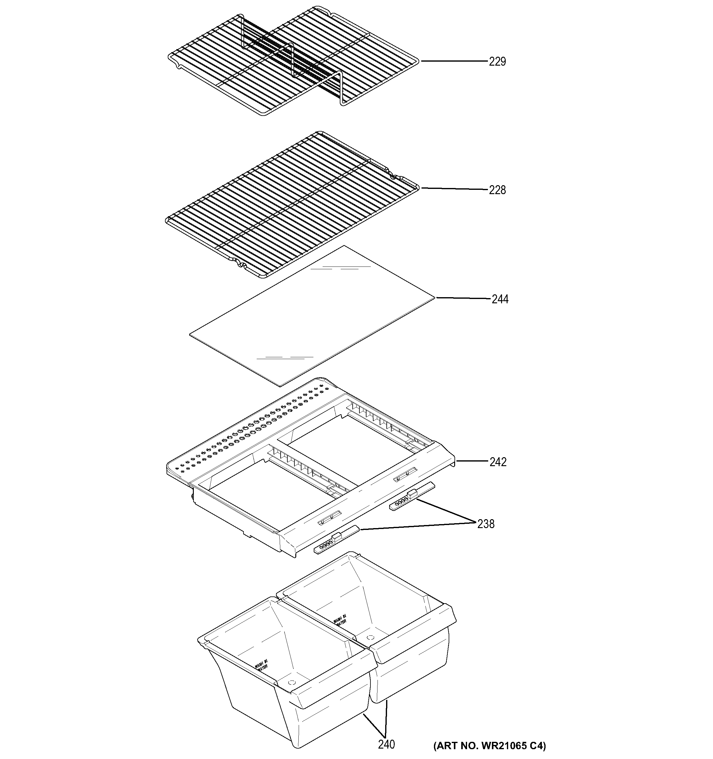 GE GTE16DTHHRCC fresh food shelves diagram