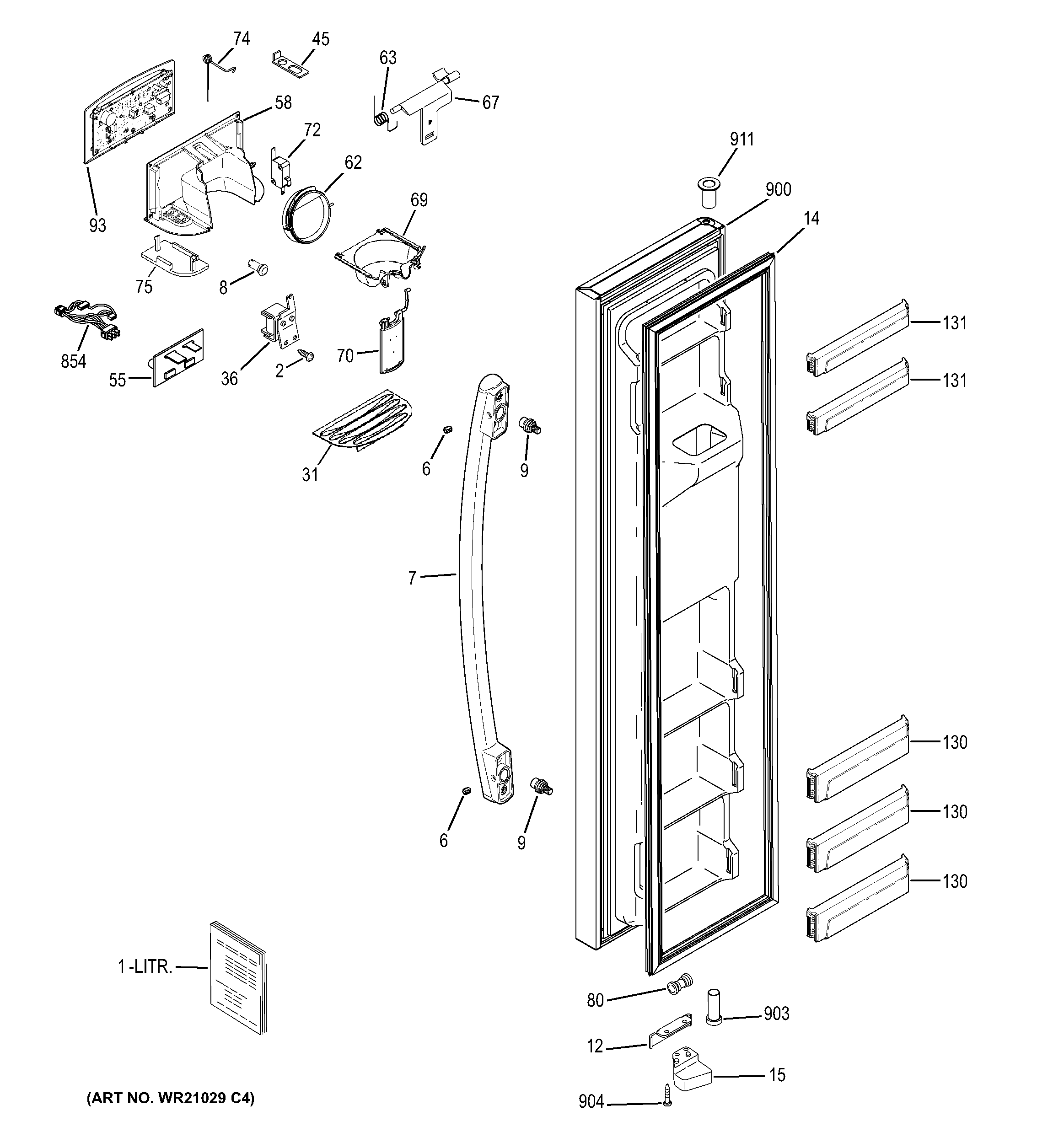 GE GZS22DGJBFBB freezer door diagram