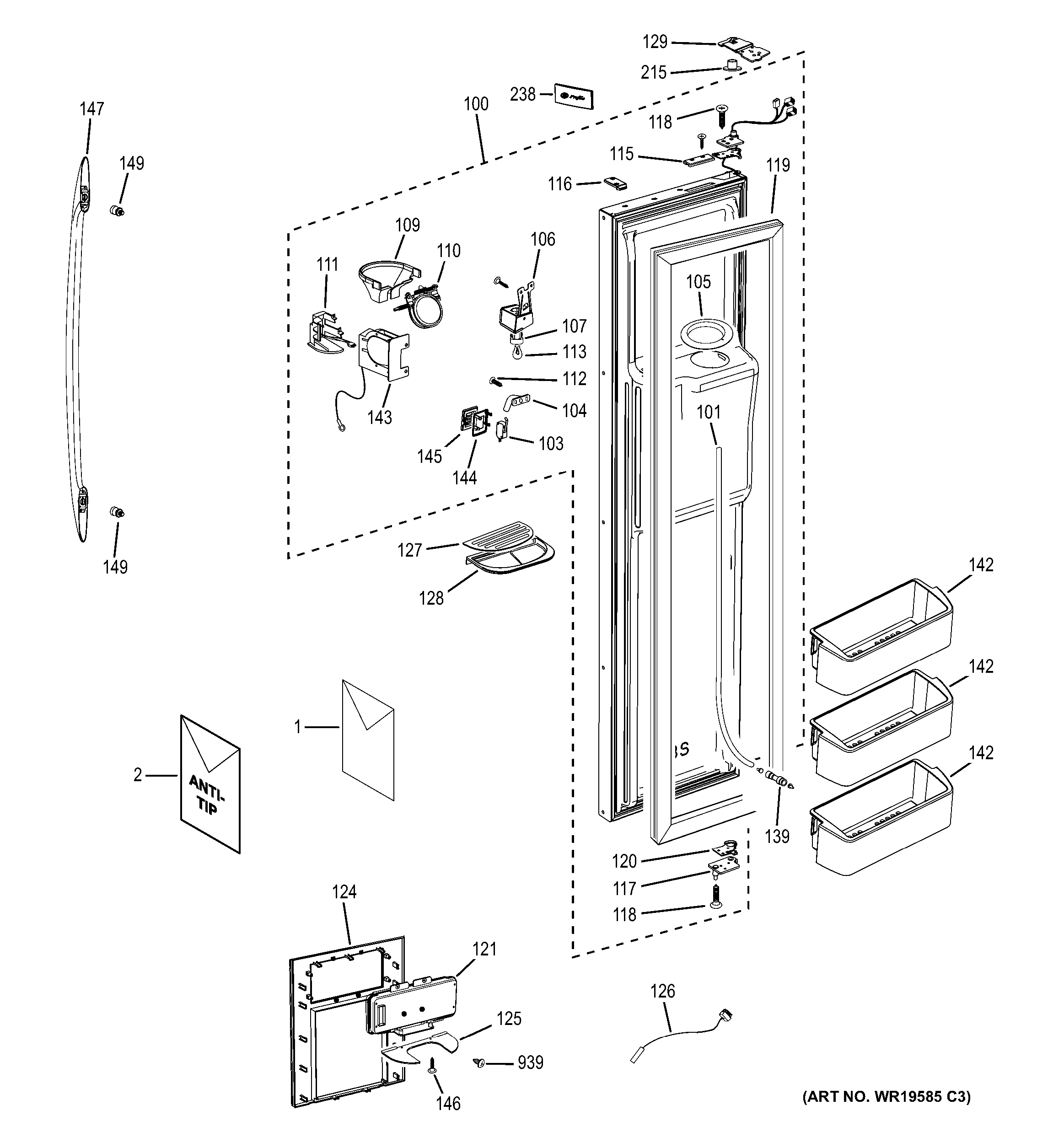 GE PSB42YSXASS freezer door diagram