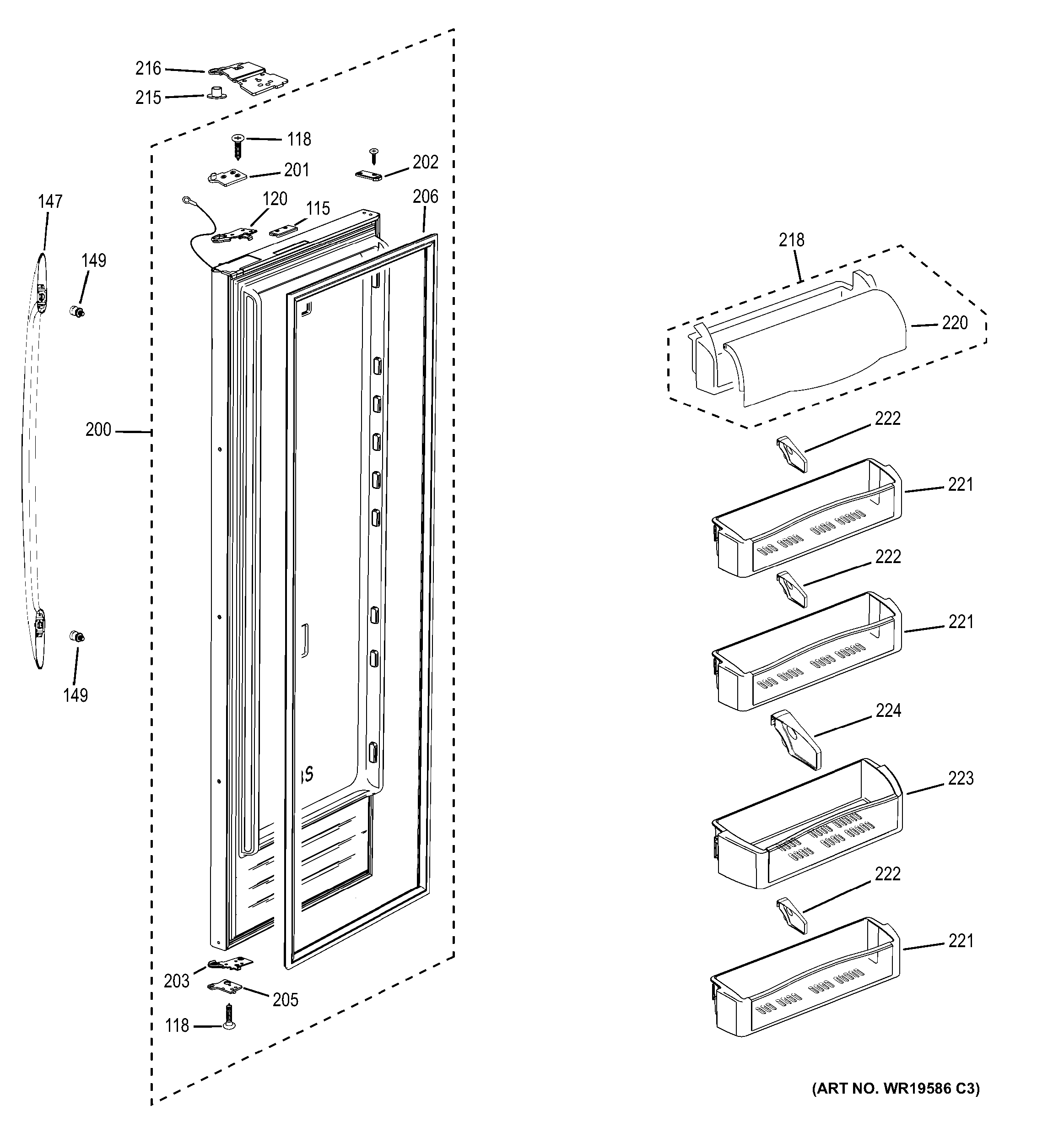 GE PSB42YSXASS fresh food door diagram