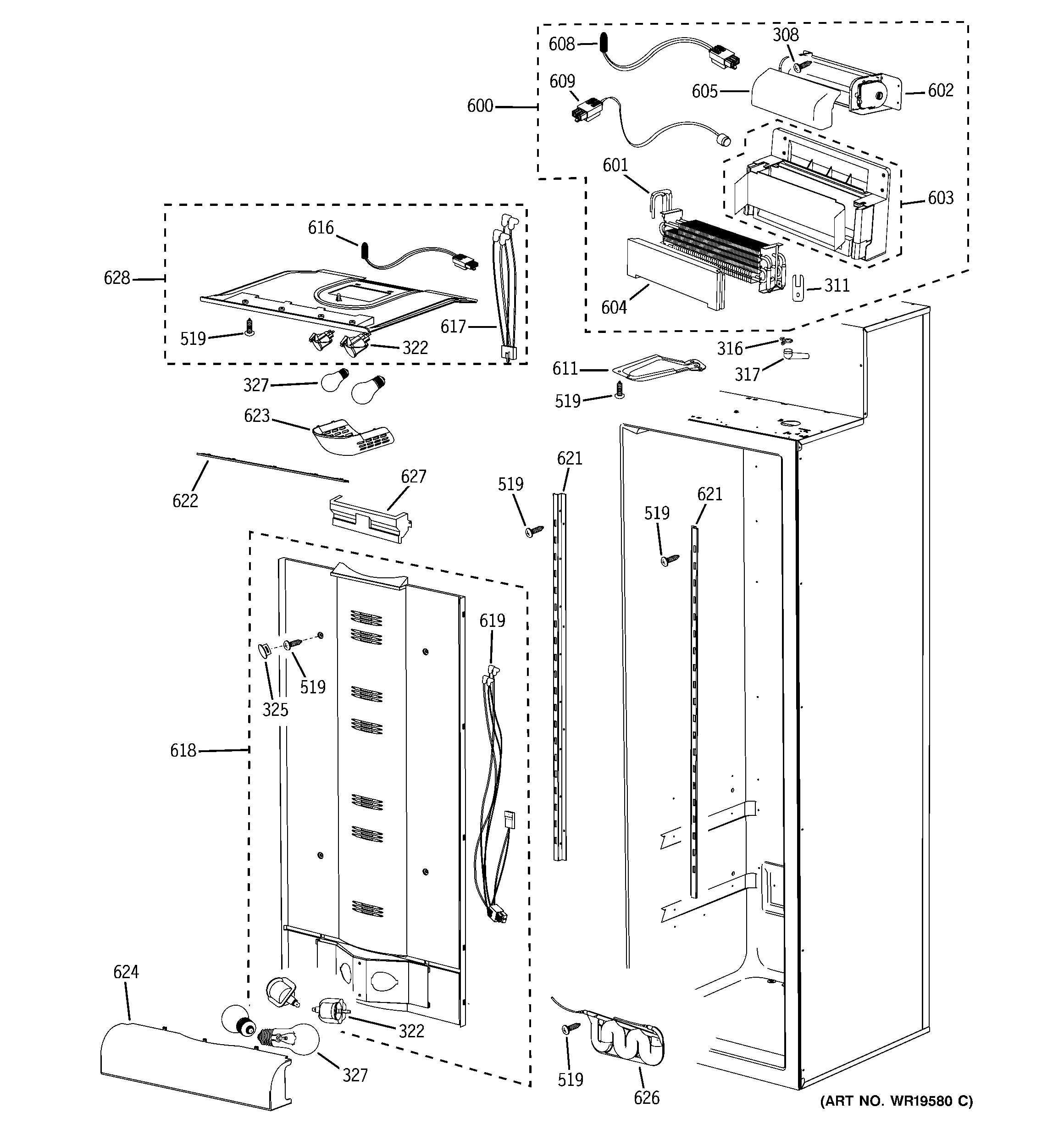 GE PSB42YSXASS fresh food section diagram