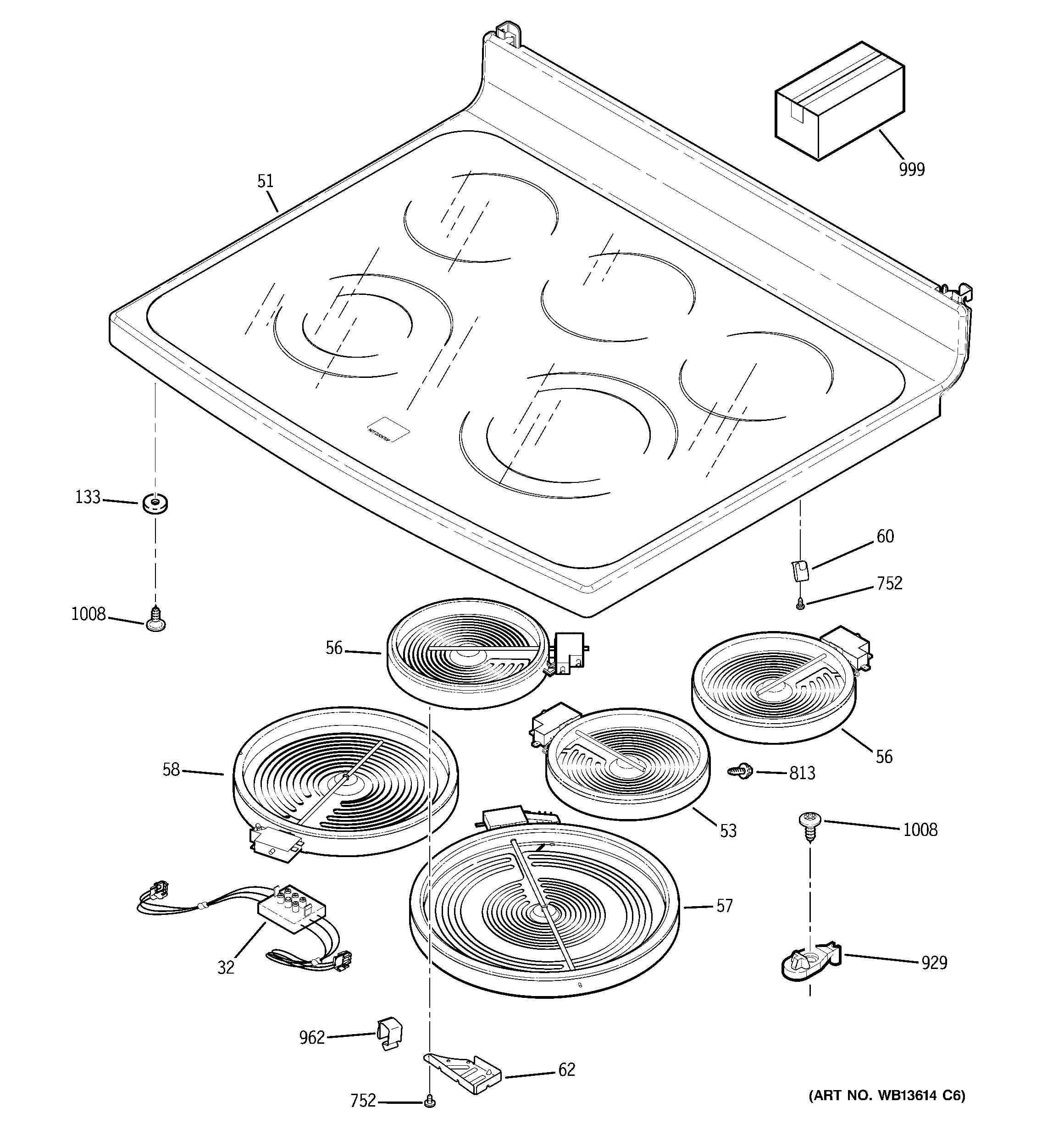 GE PB970SP1SS cooktop diagram