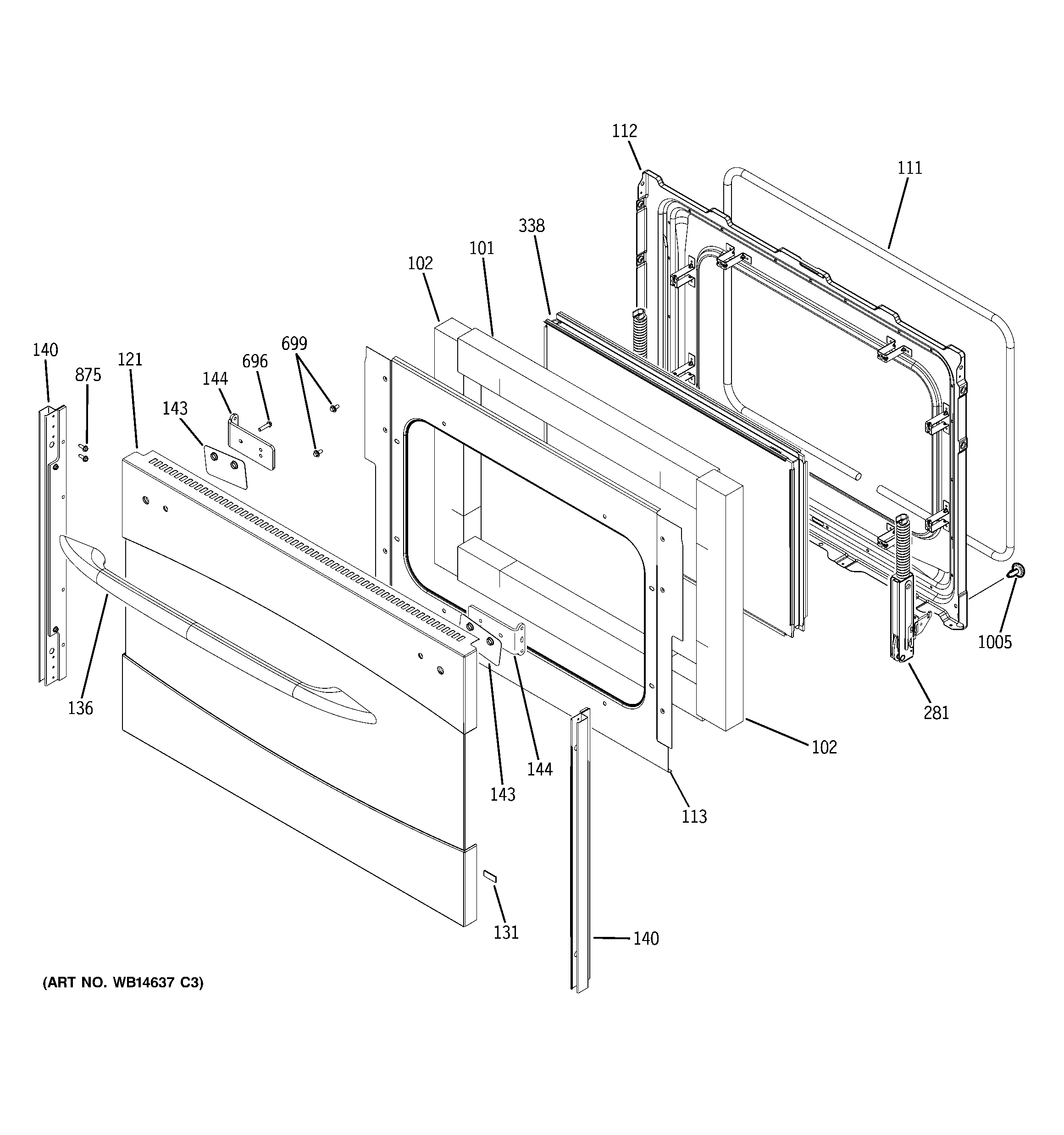 GE PB970SP1SS lower door diagram