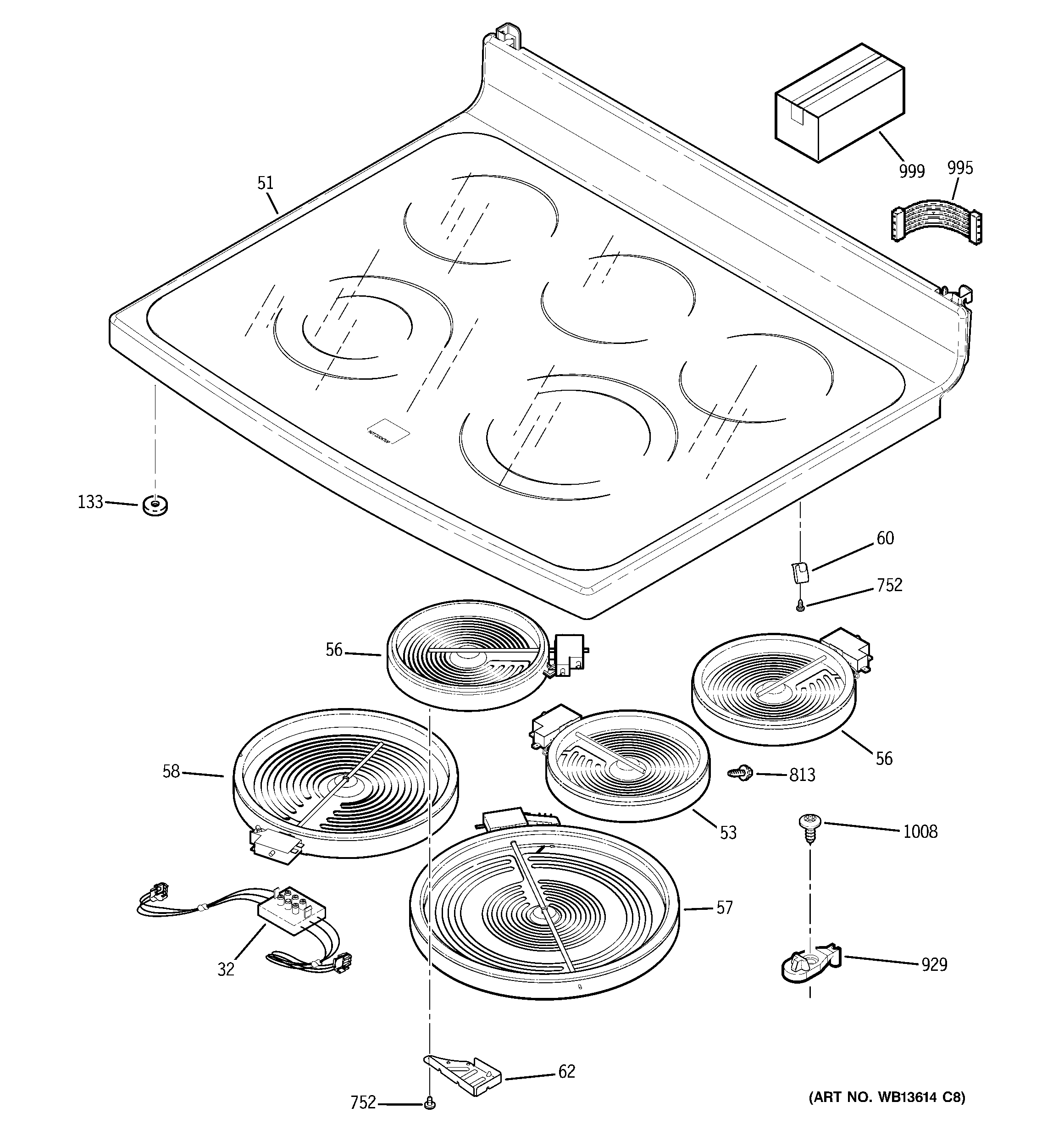 GE PB970SP6SS cooktop diagram