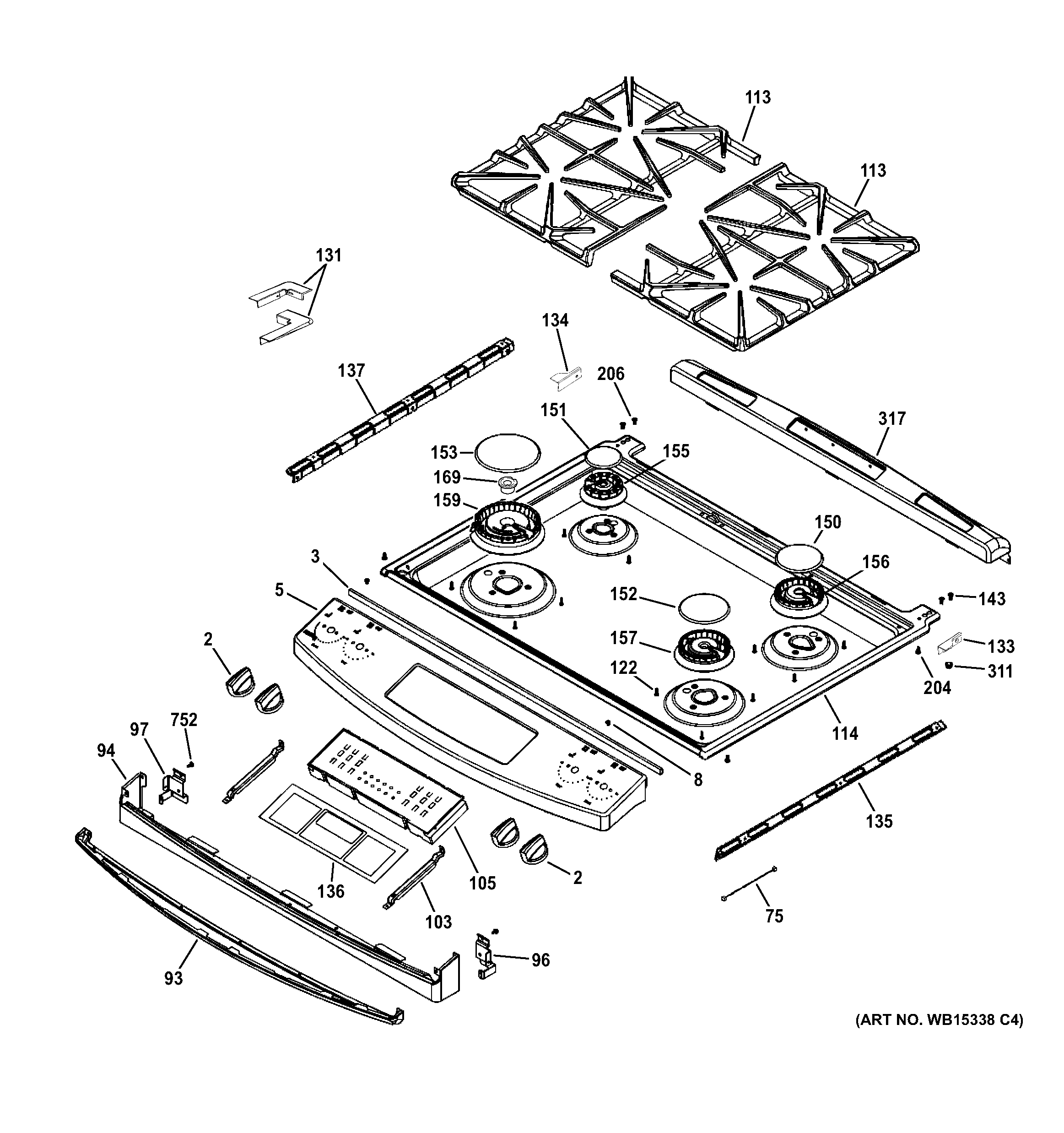 GE JGS650DEF2BB control panel & cooktop diagram