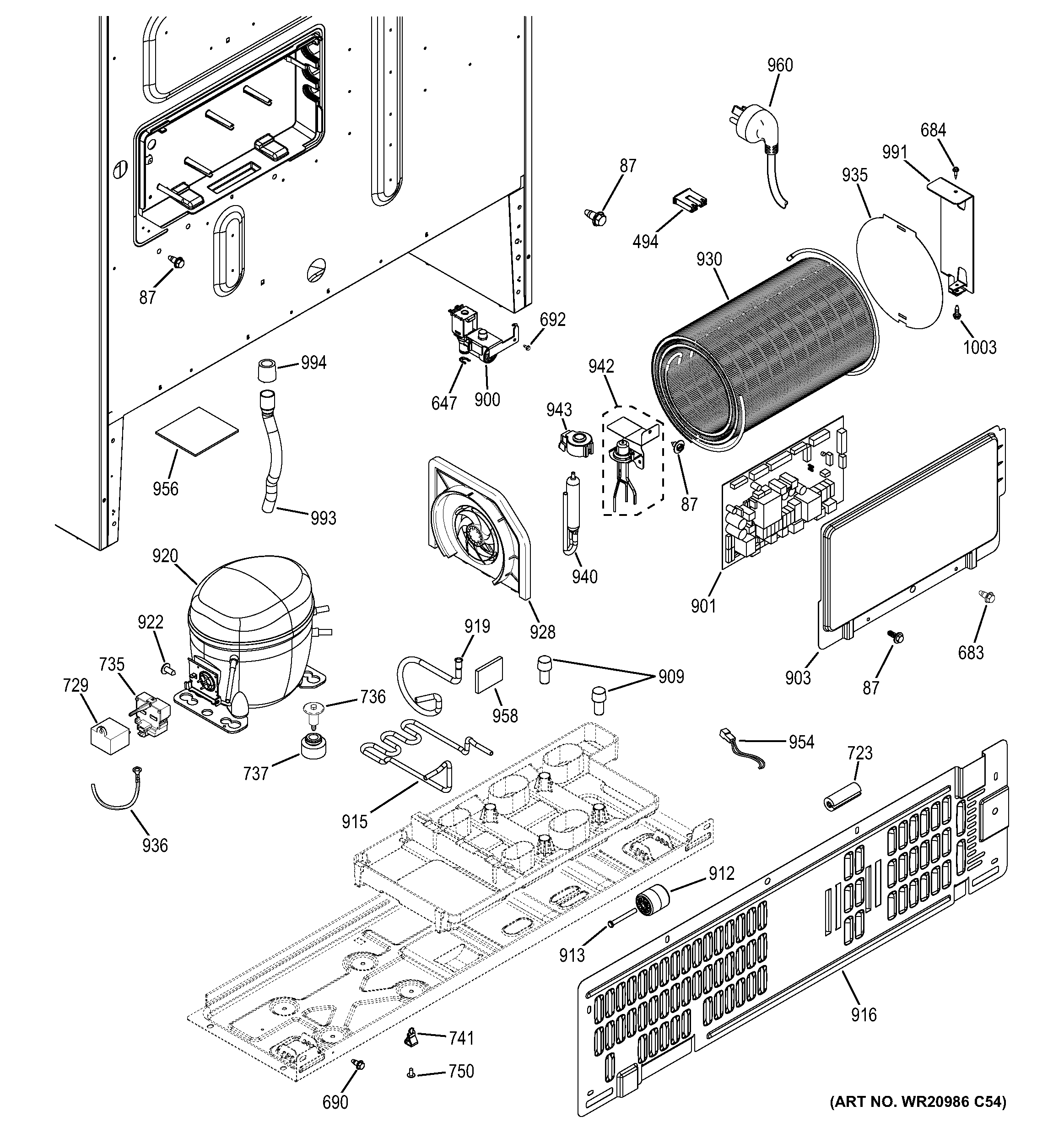 GE PYE22PSHHSS machine compartment diagram