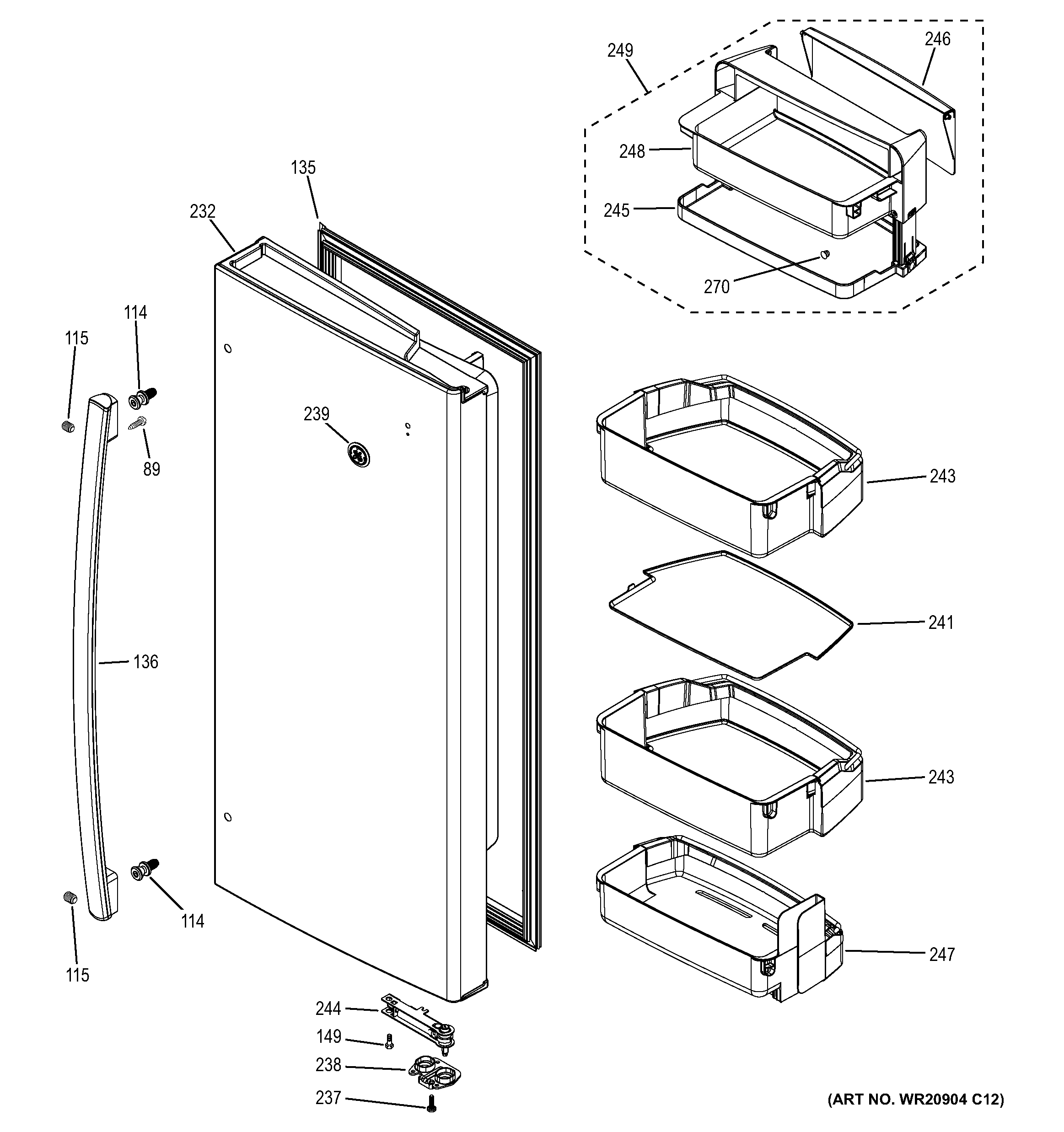 GE PYE22PSHHSS fresh food door - rh diagram
