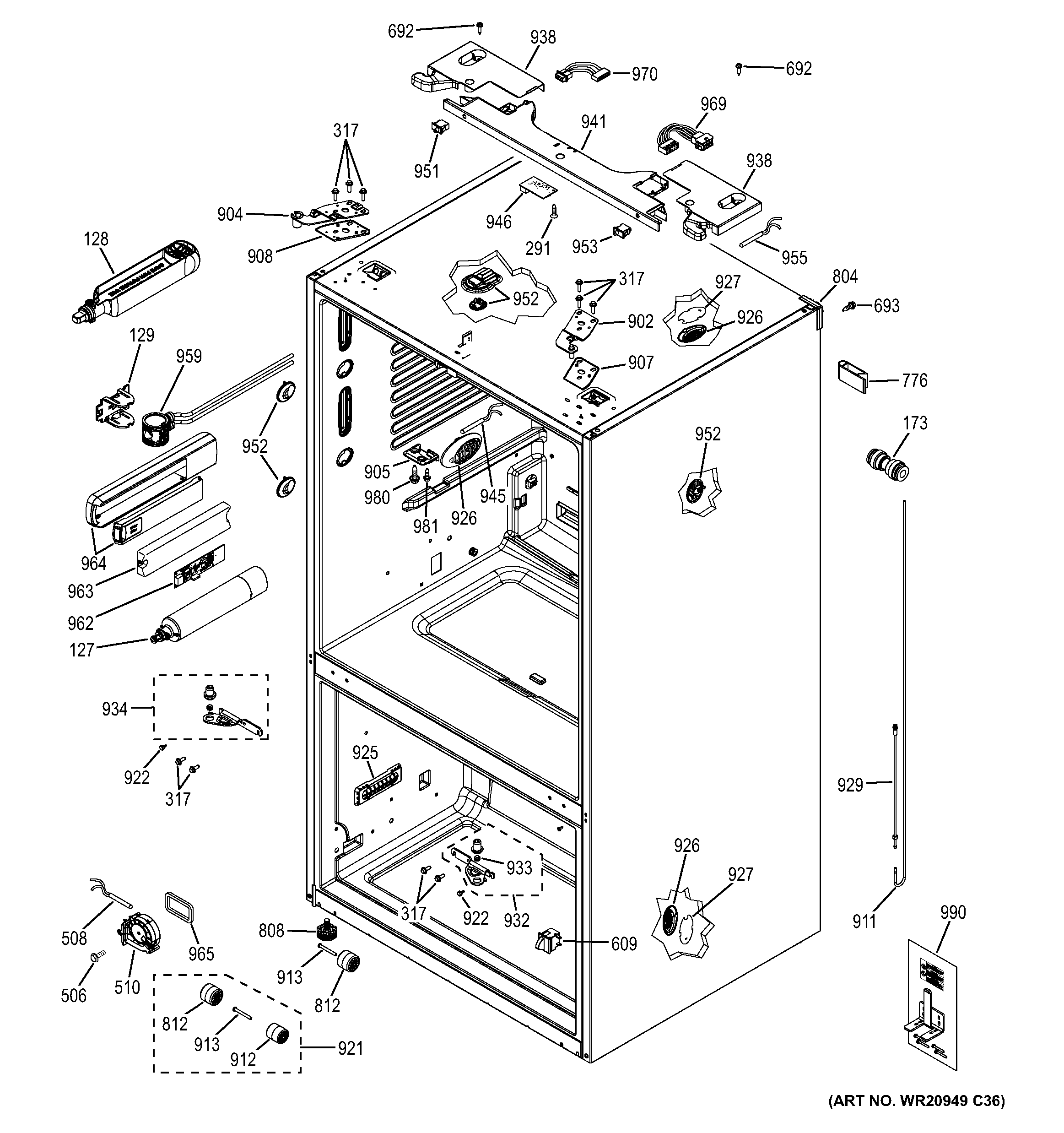 GE PYE22PSHHSS case parts diagram