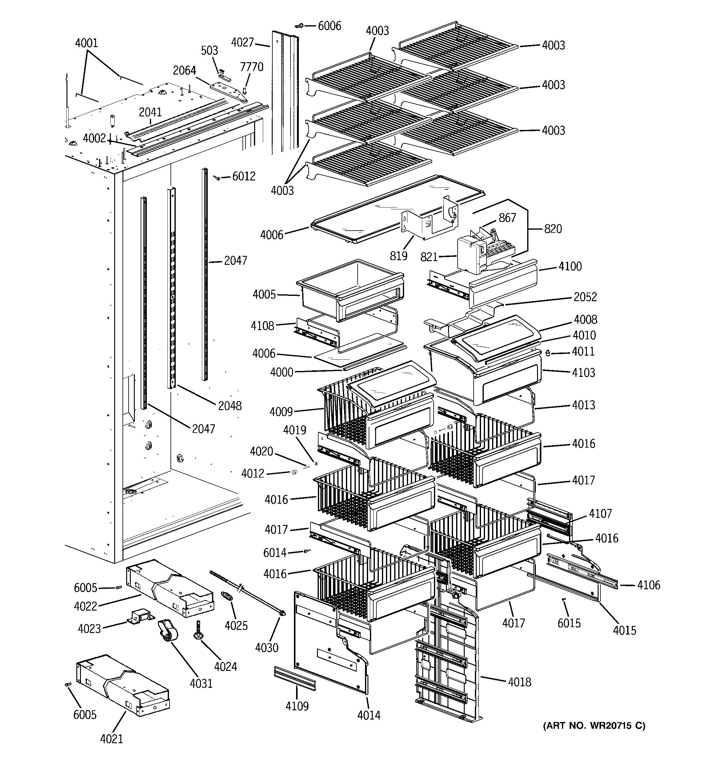 GE ZIFP360NXARH shelves & drawers diagram