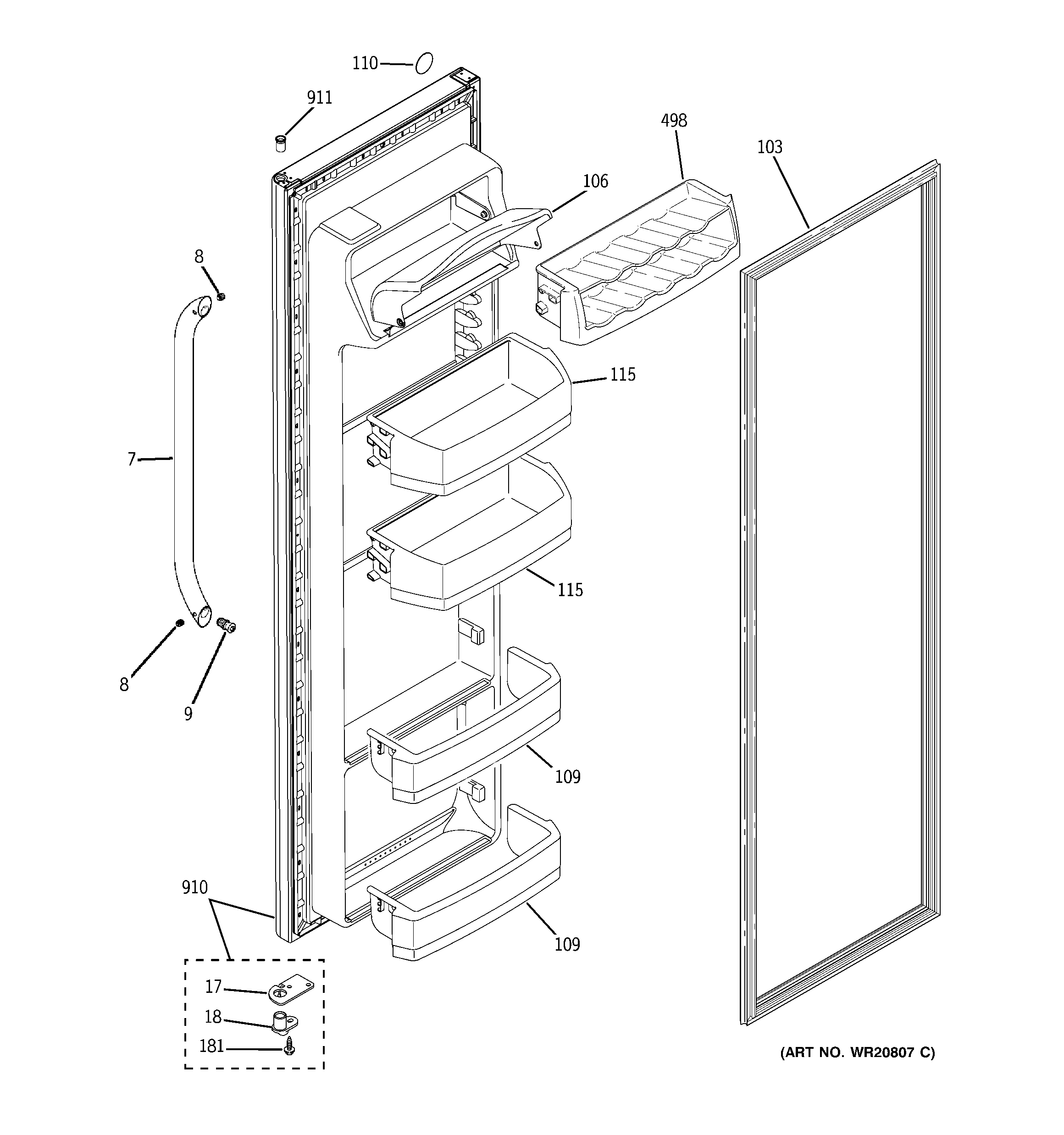 GE GSH25ISXBSS fresh food door diagram