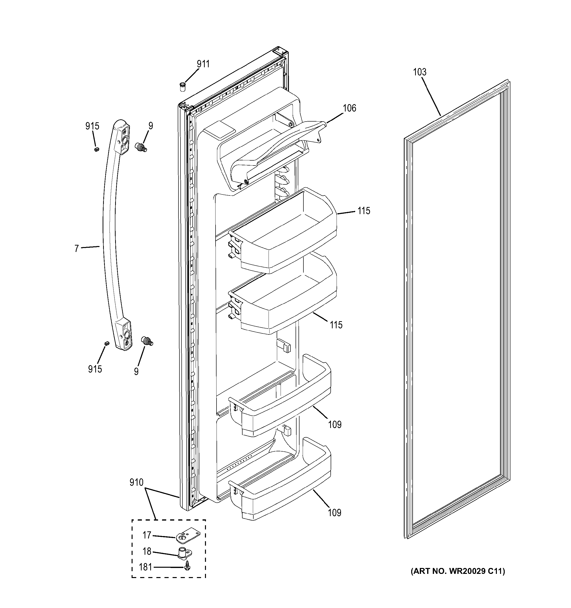 GE GSE22ETHCWW fresh food door diagram