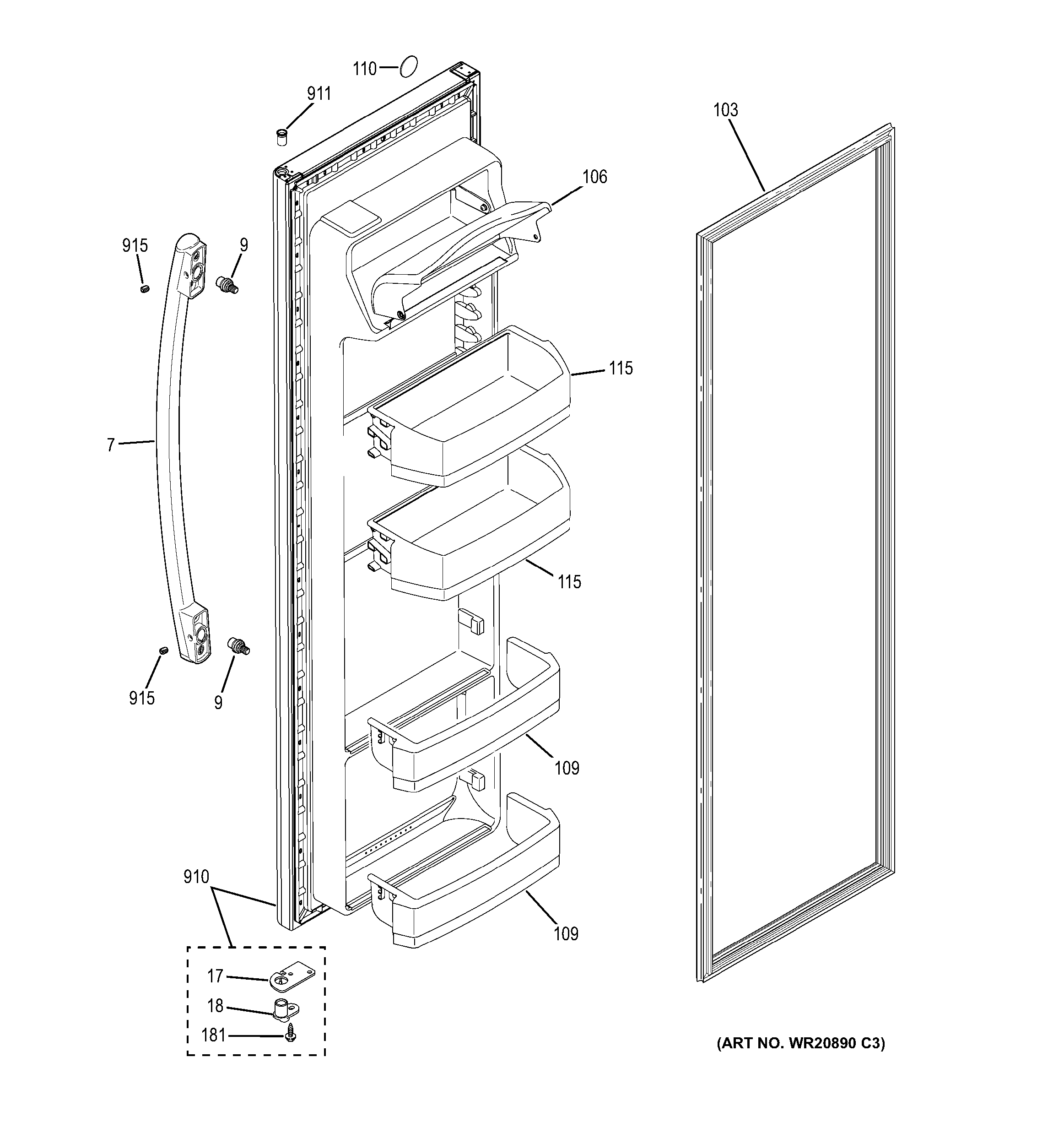 GE GSE25ESHCSS fresh food door diagram