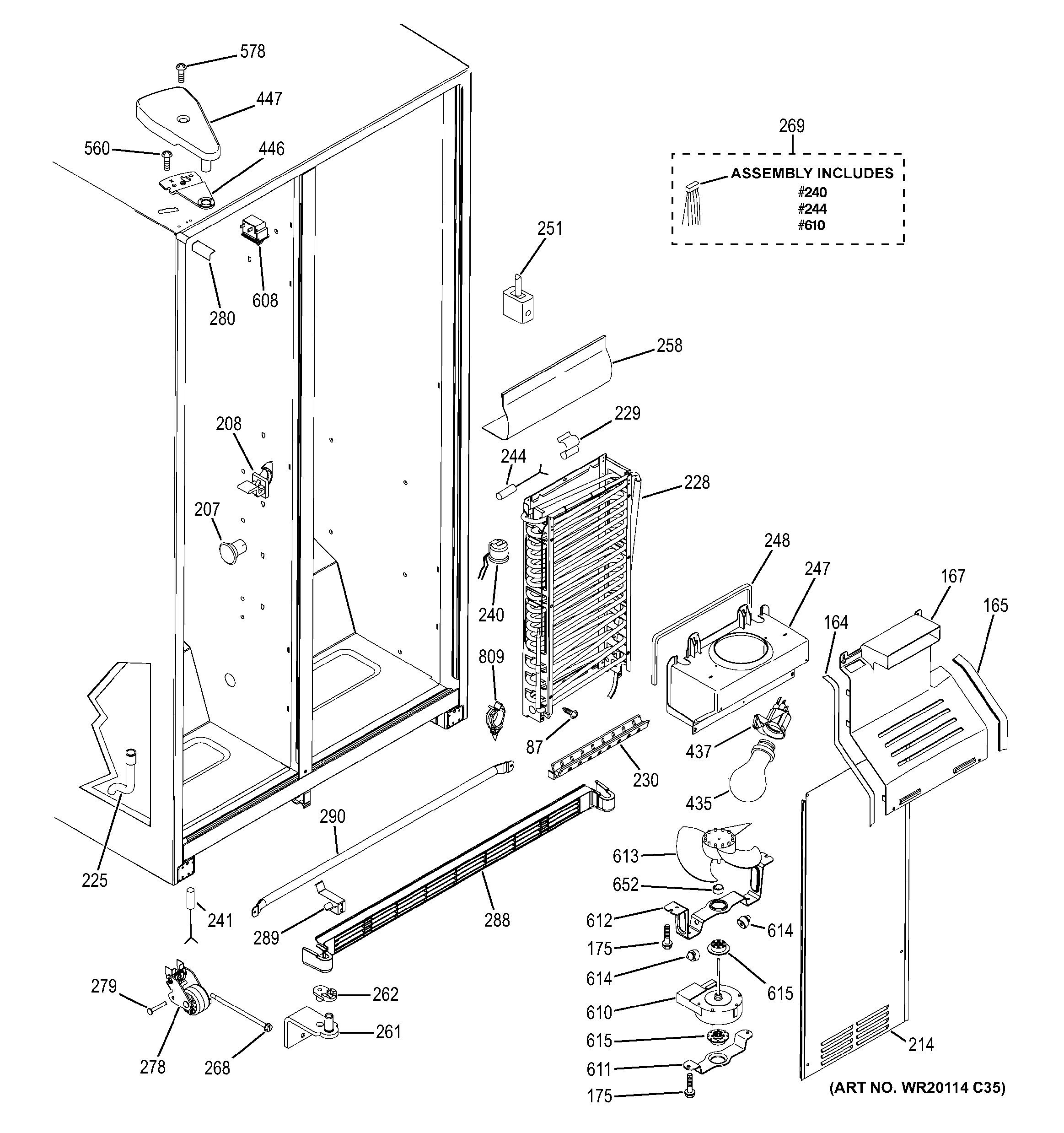 GE GSE25ETHCBB freezer section diagram
