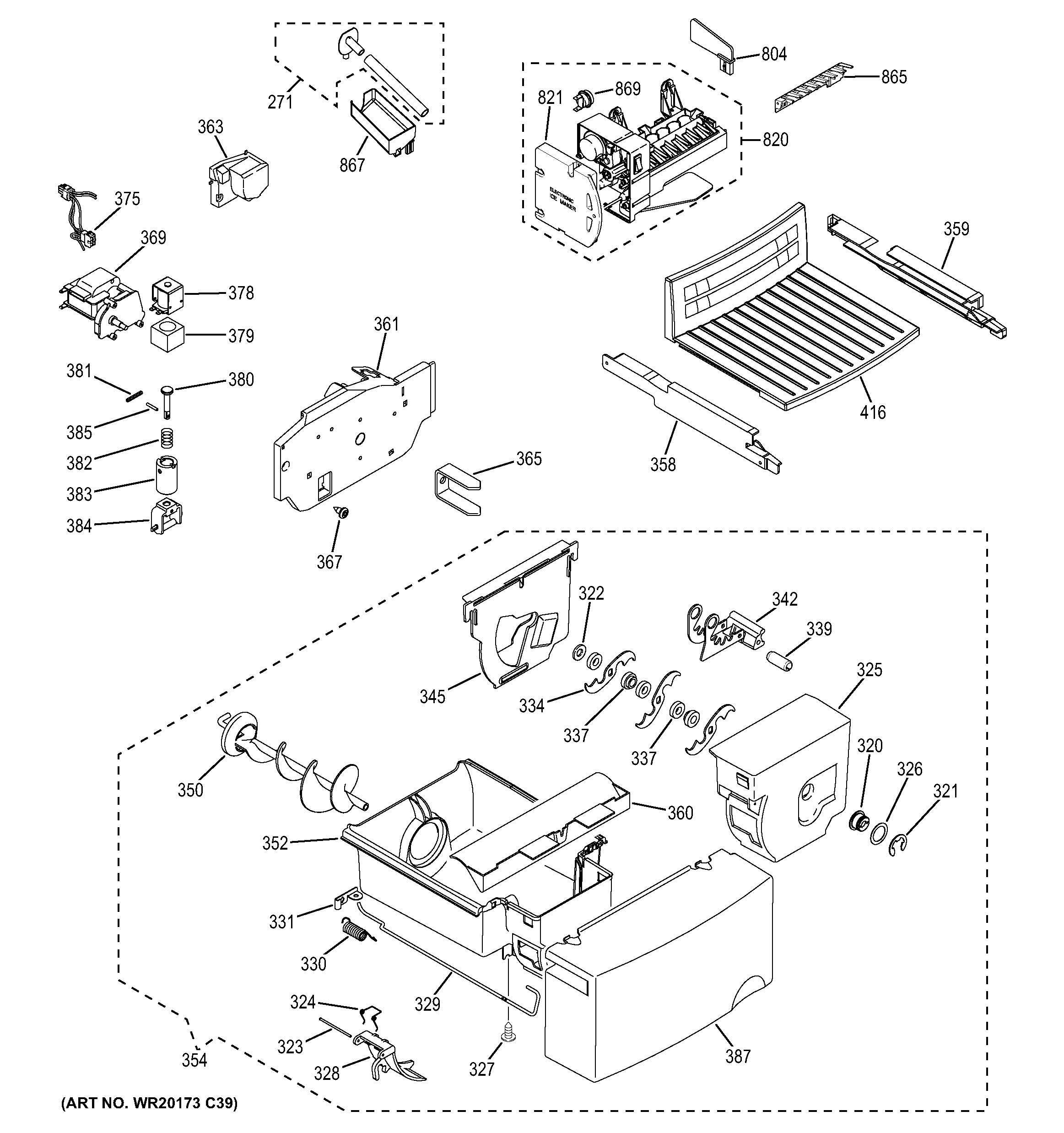 GE GSE25ETHCBB ice maker & dispenser diagram