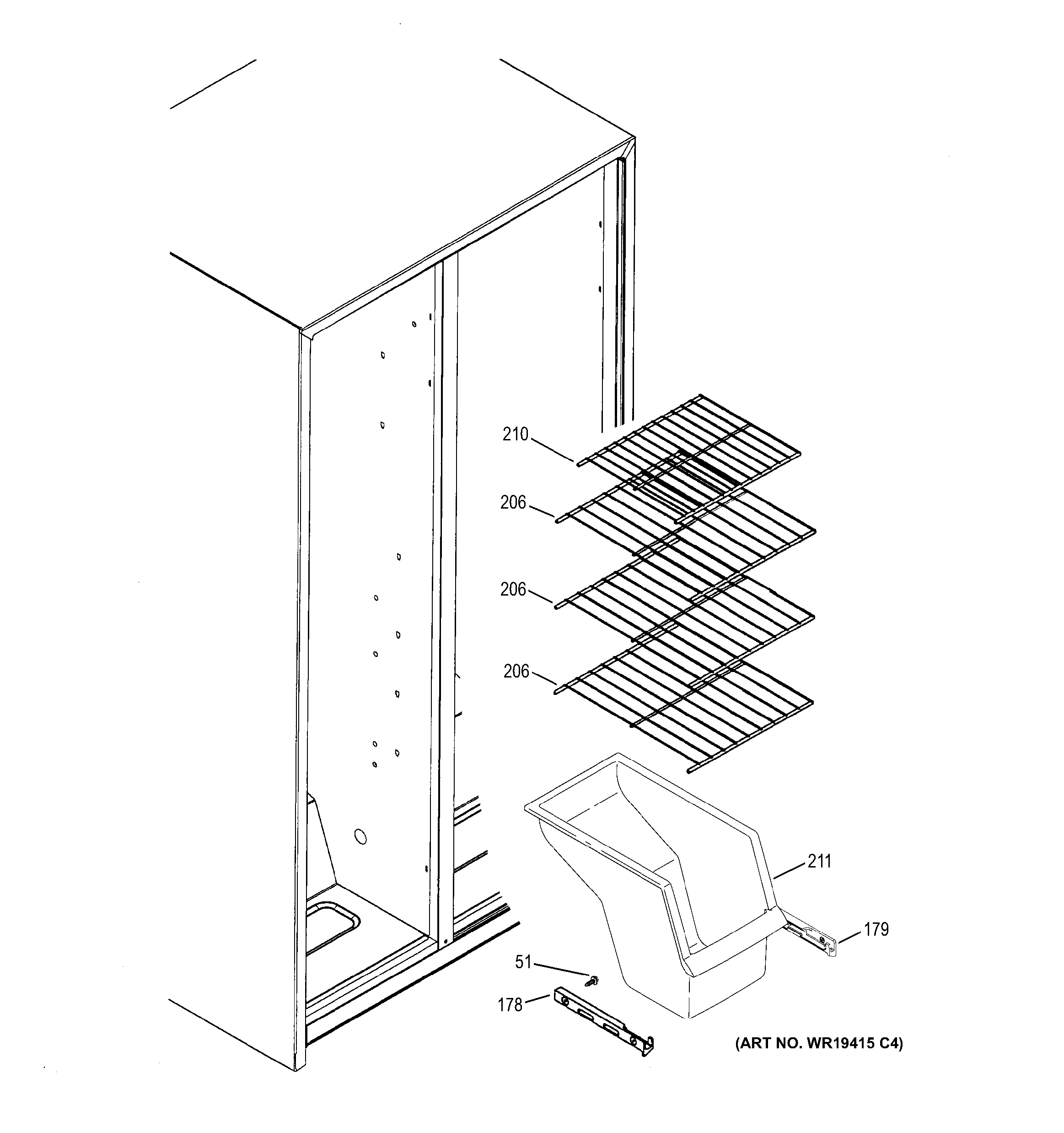 GE GSS25ESHCSS freezer shelves diagram