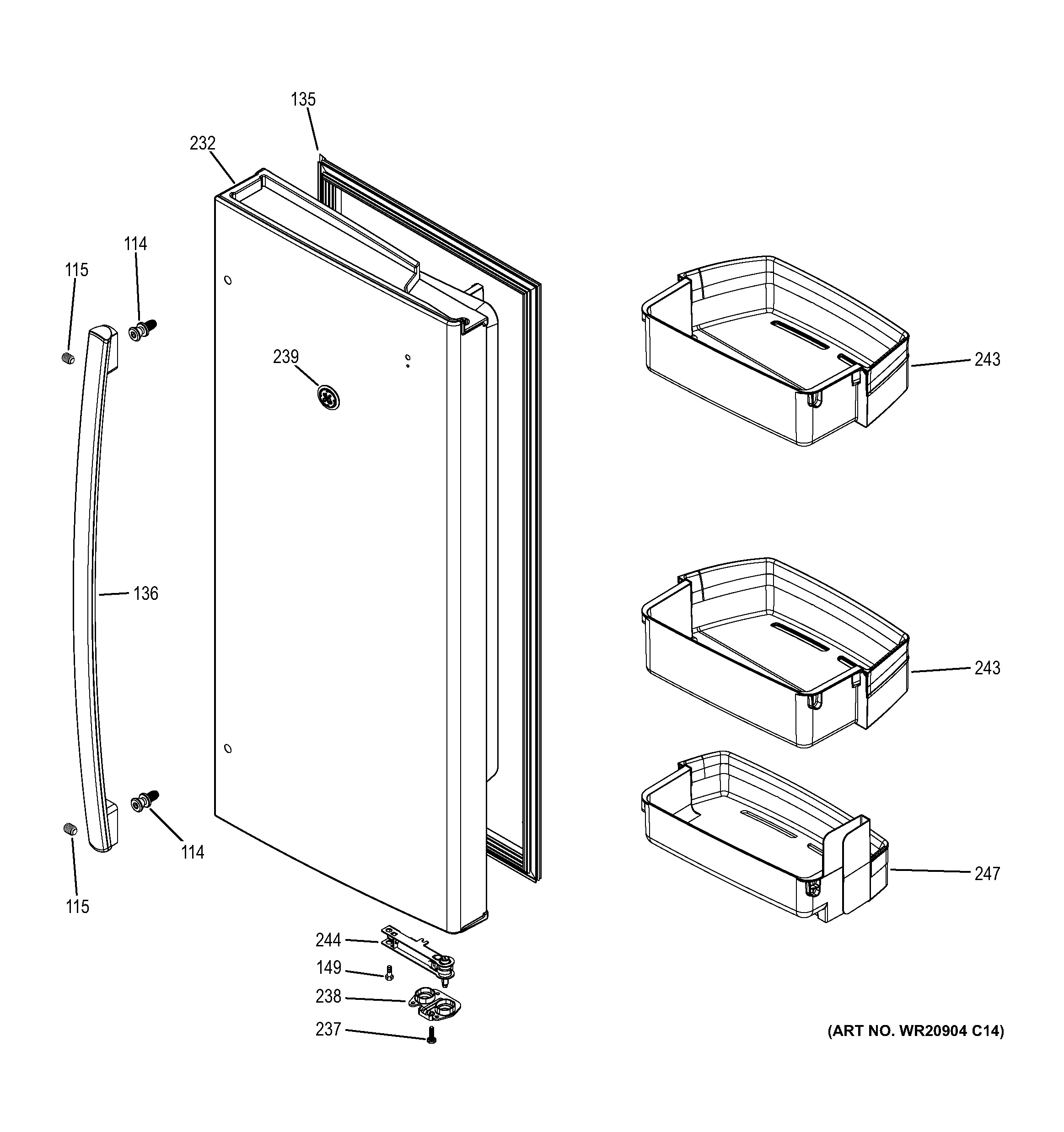 GE GFE28HGHBWW fresh food door - rh diagram