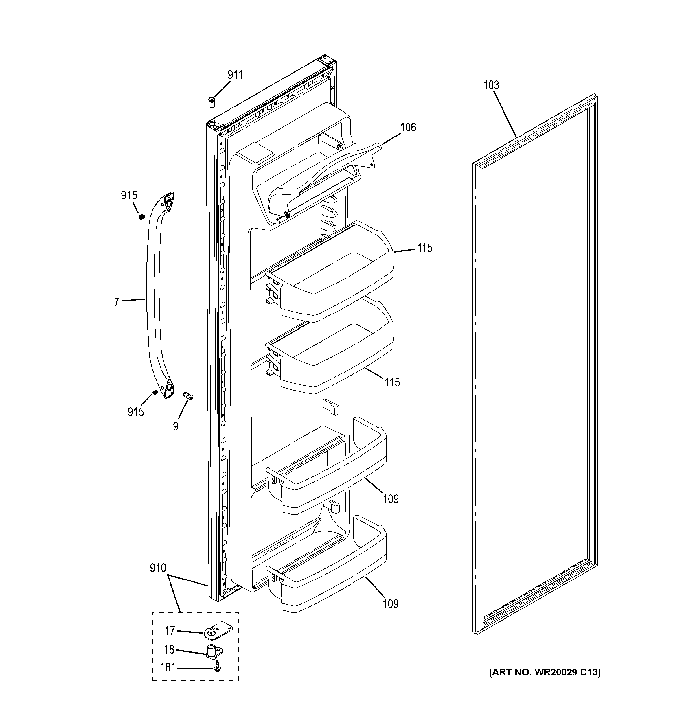 GE GSH22JGDCCC fresh food door diagram