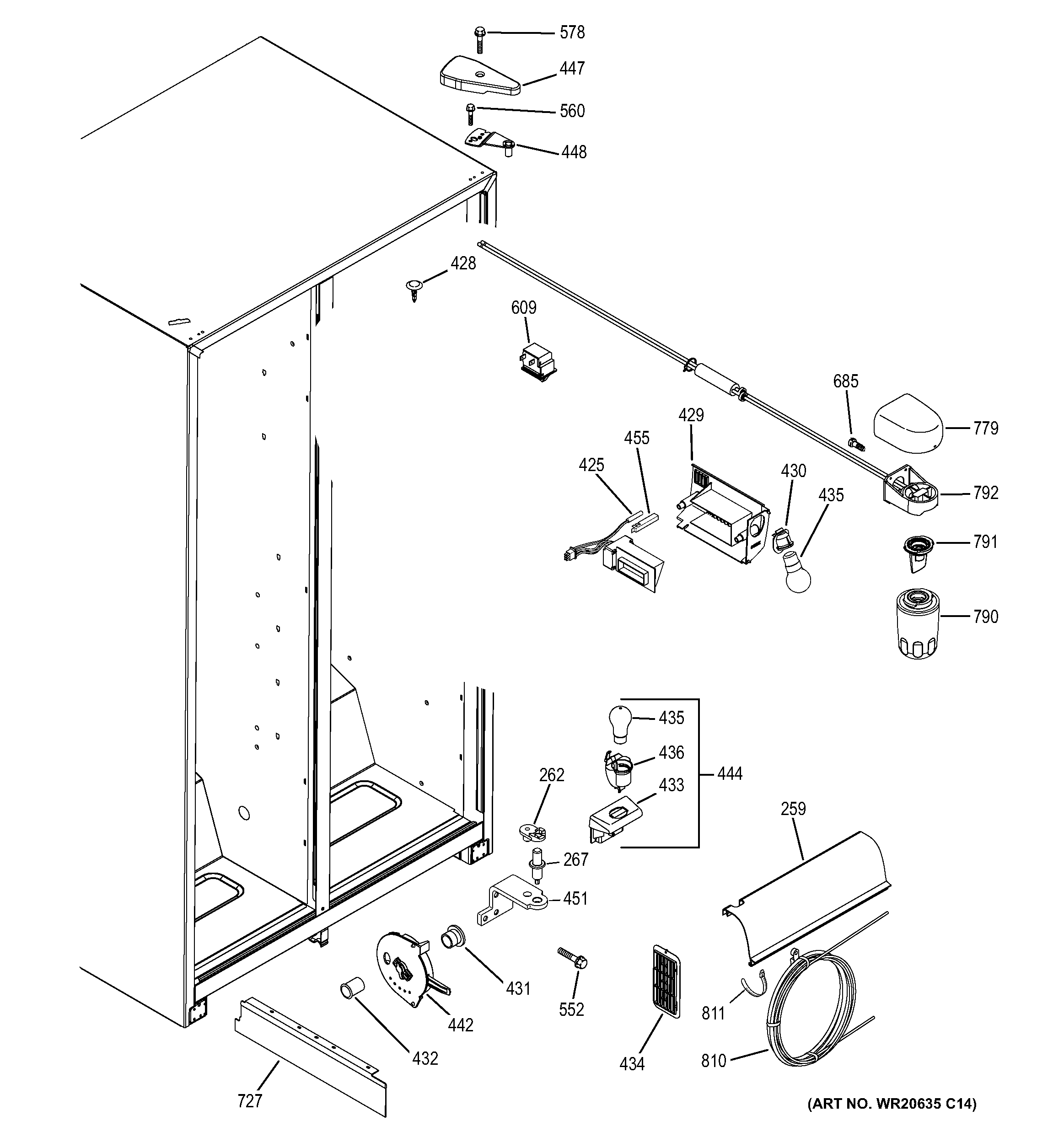 GE GSH22JGDCWW fresh food section diagram