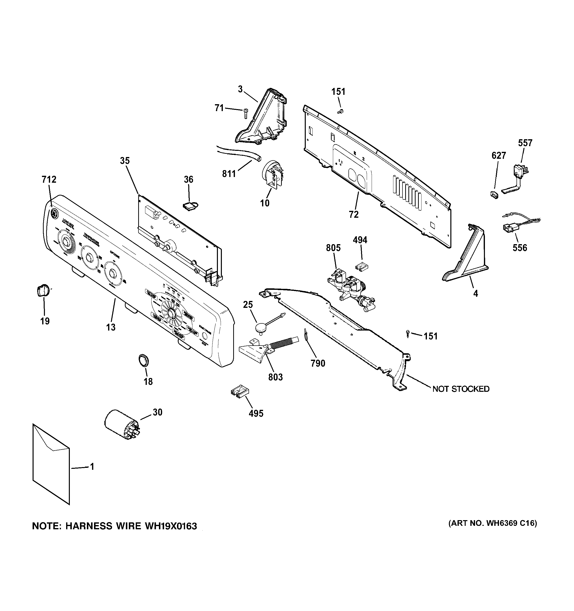 GE GTWN4250M1WS controls & backsplash diagram