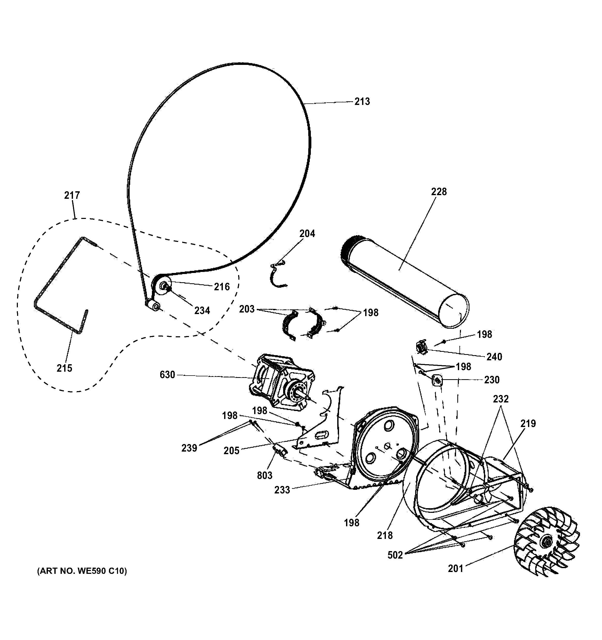 GE GFDN160GJ0WW blower & motor diagram
