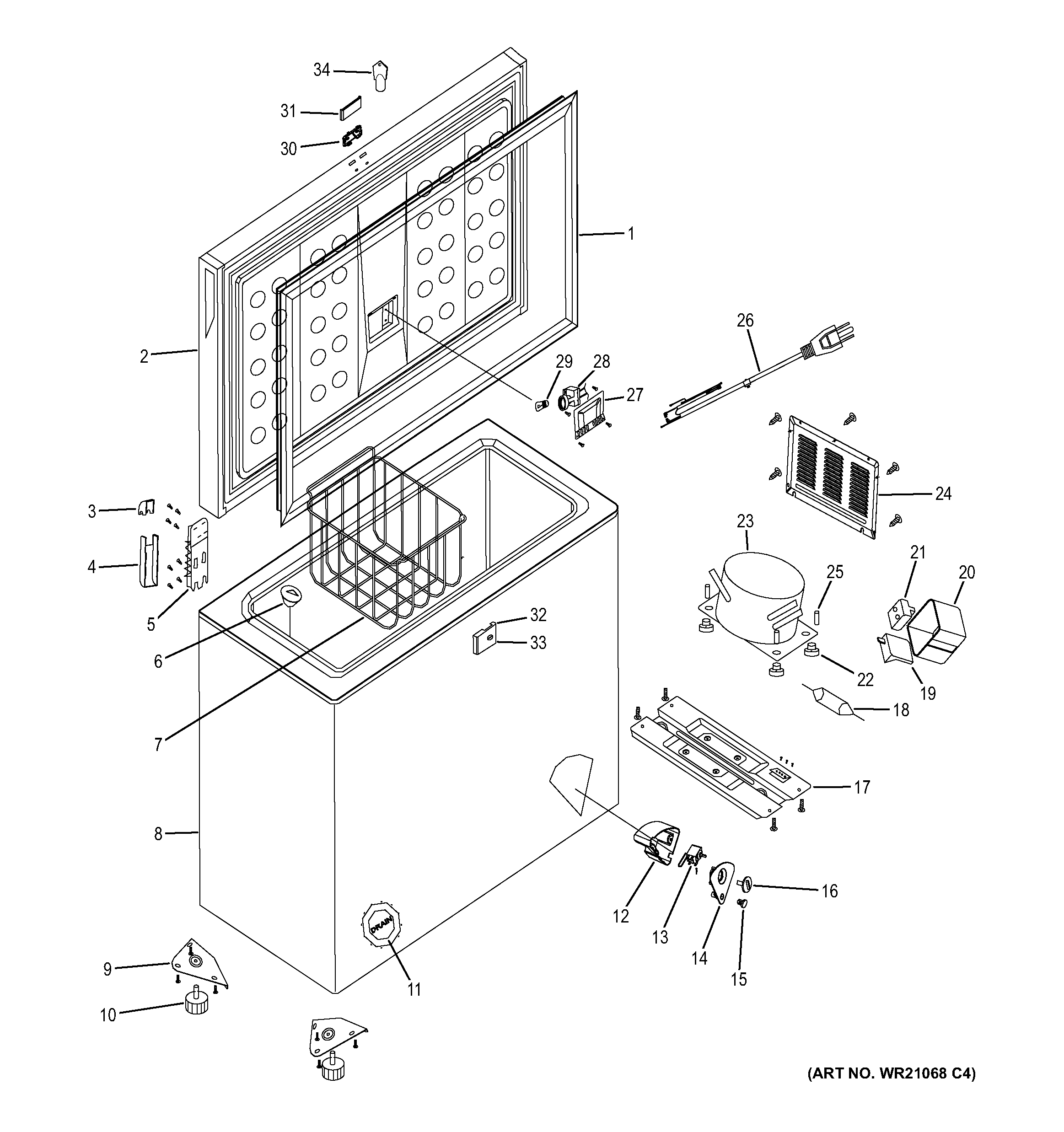 GE FCM11PHBWW freezer parts diagram