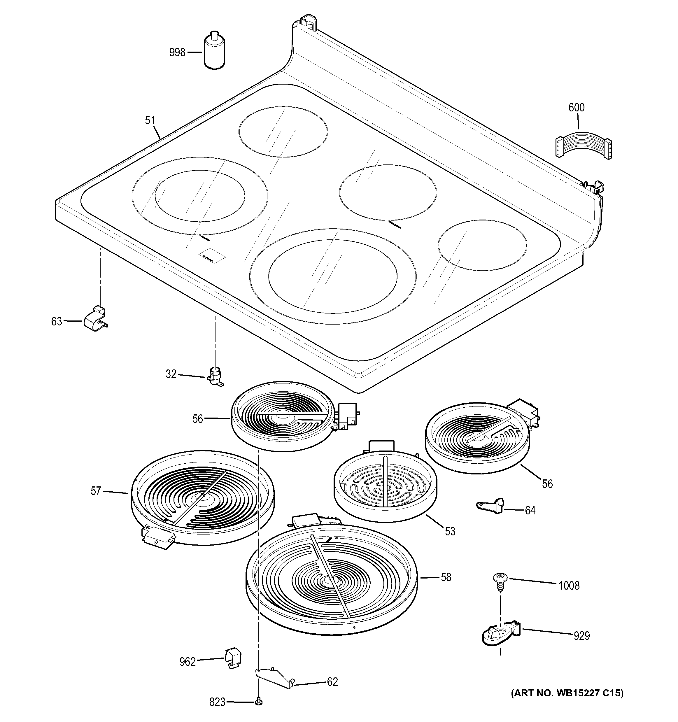 GE JB860DJ1WW cooktop diagram