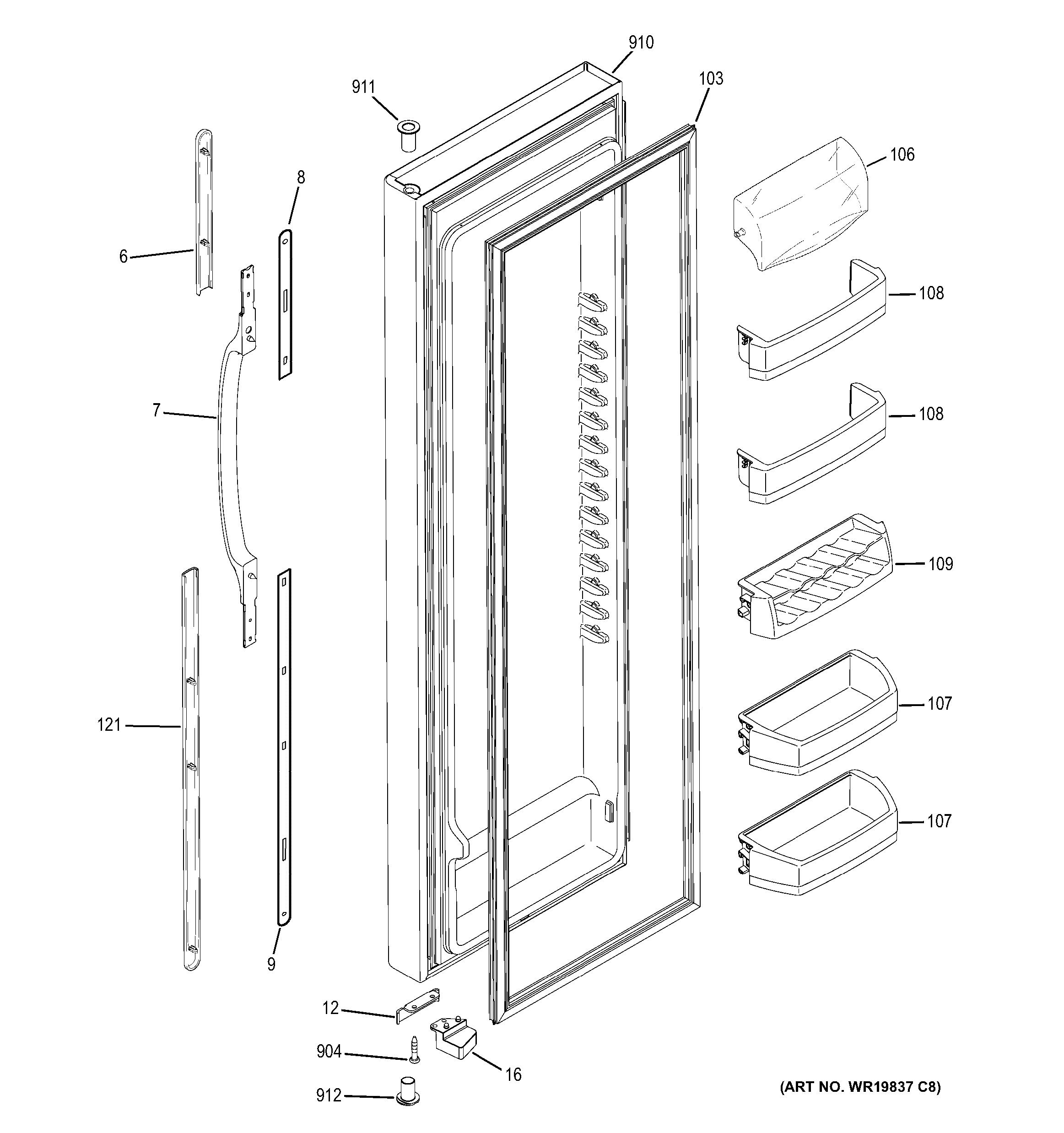 GE GSS25WGSCBB fresh food door diagram