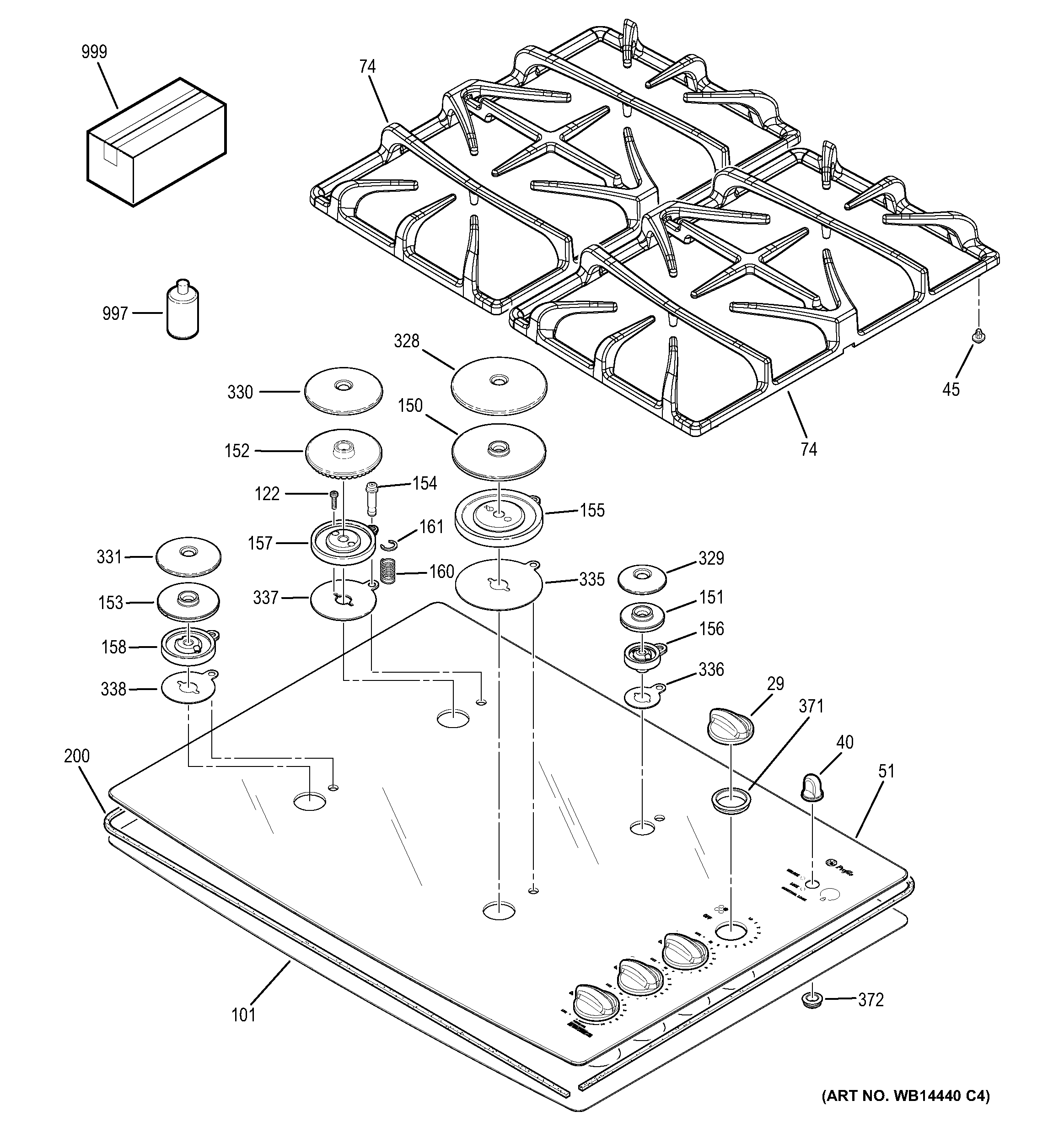 GE JGP940BEK5BB control panel & cooktop diagram