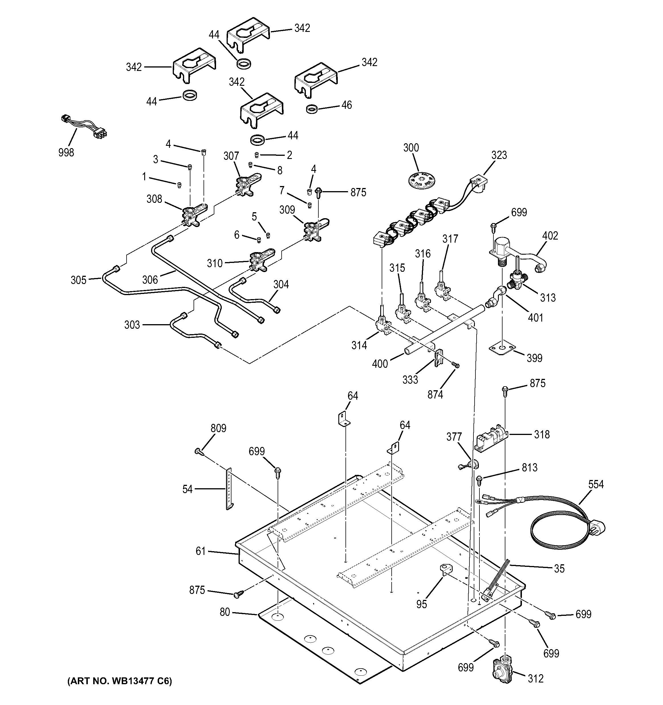 GE JGP940BEK5BB gas & burner parts diagram