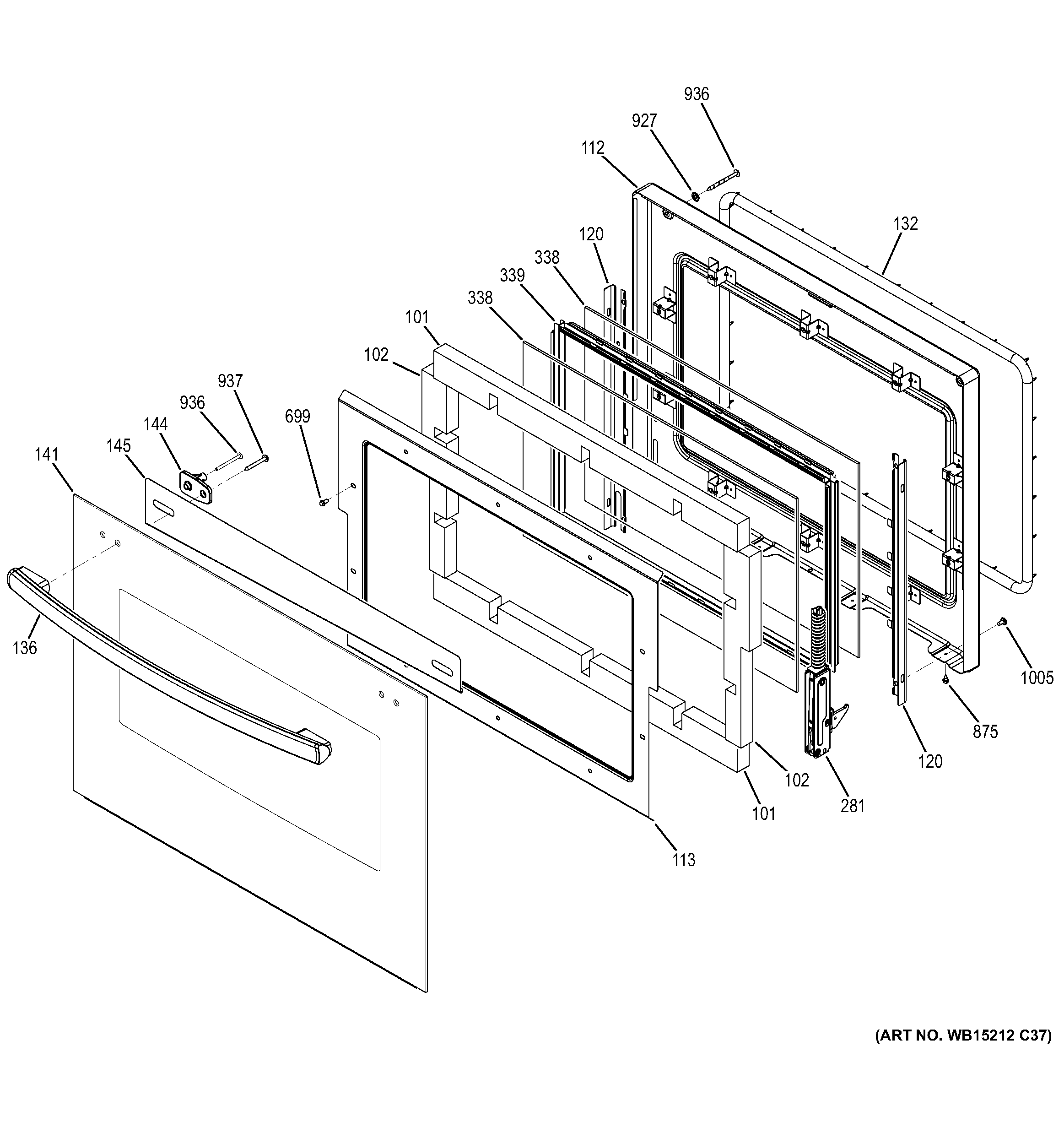 GE PT7550DF4BB lower door diagram