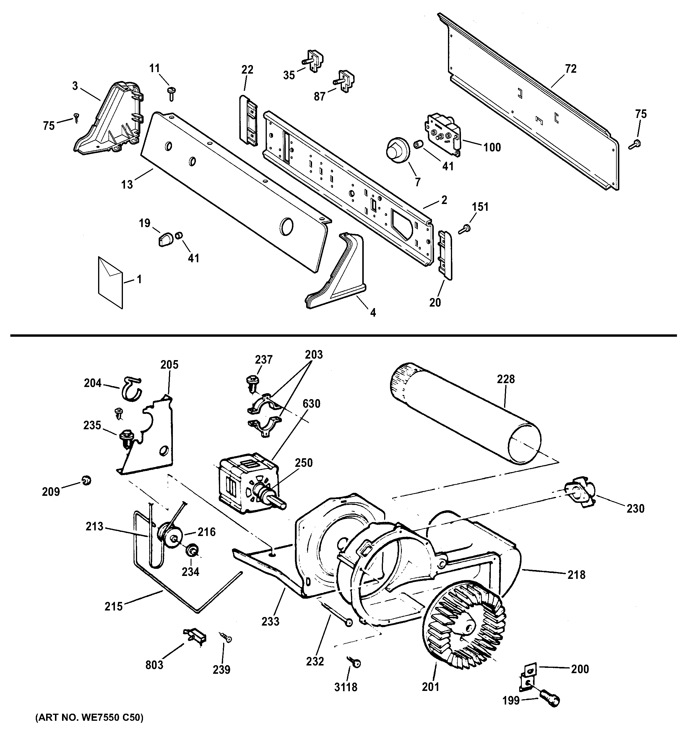 GE DBXR453GT5WW backsplash, blower & motor assembly diagram